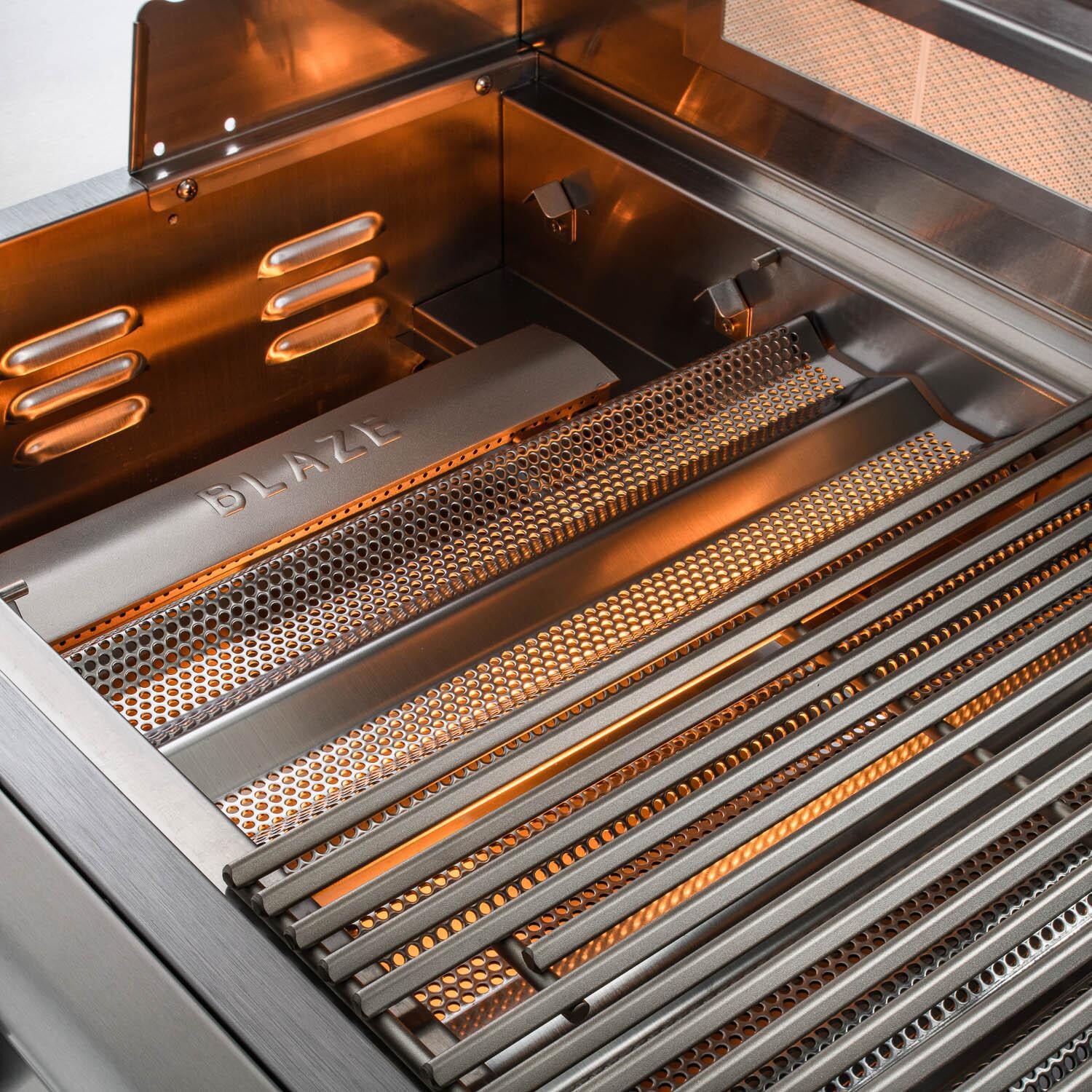 Blaze BLZ-4LTE2-LP Premium LTE 32-Inch 4-Burner Built-In Propane Grill - Section Of Cooking Grates Removed thumbnail