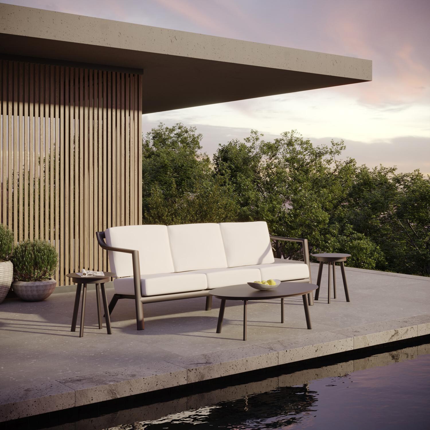 Oxford Garden Markoe 3 Person Aluminum Sofa in Carbon/Bliss Linen - Poolside (Table not included) - Lifestyle thumbnail