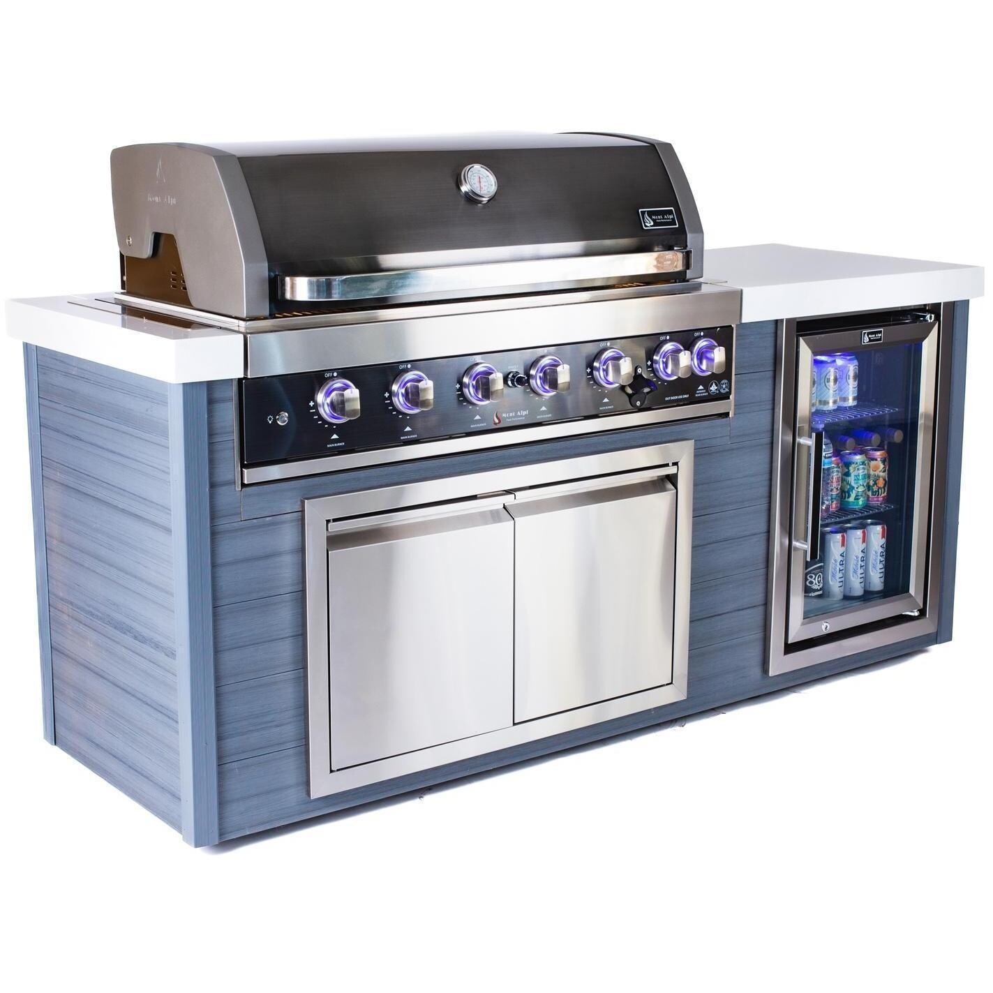 Mont Alpi MA805-AWBSS 6-Burner Black Stainless Steel Art-Wood Propane Island Grill - Angled Right - White Background thumbnail