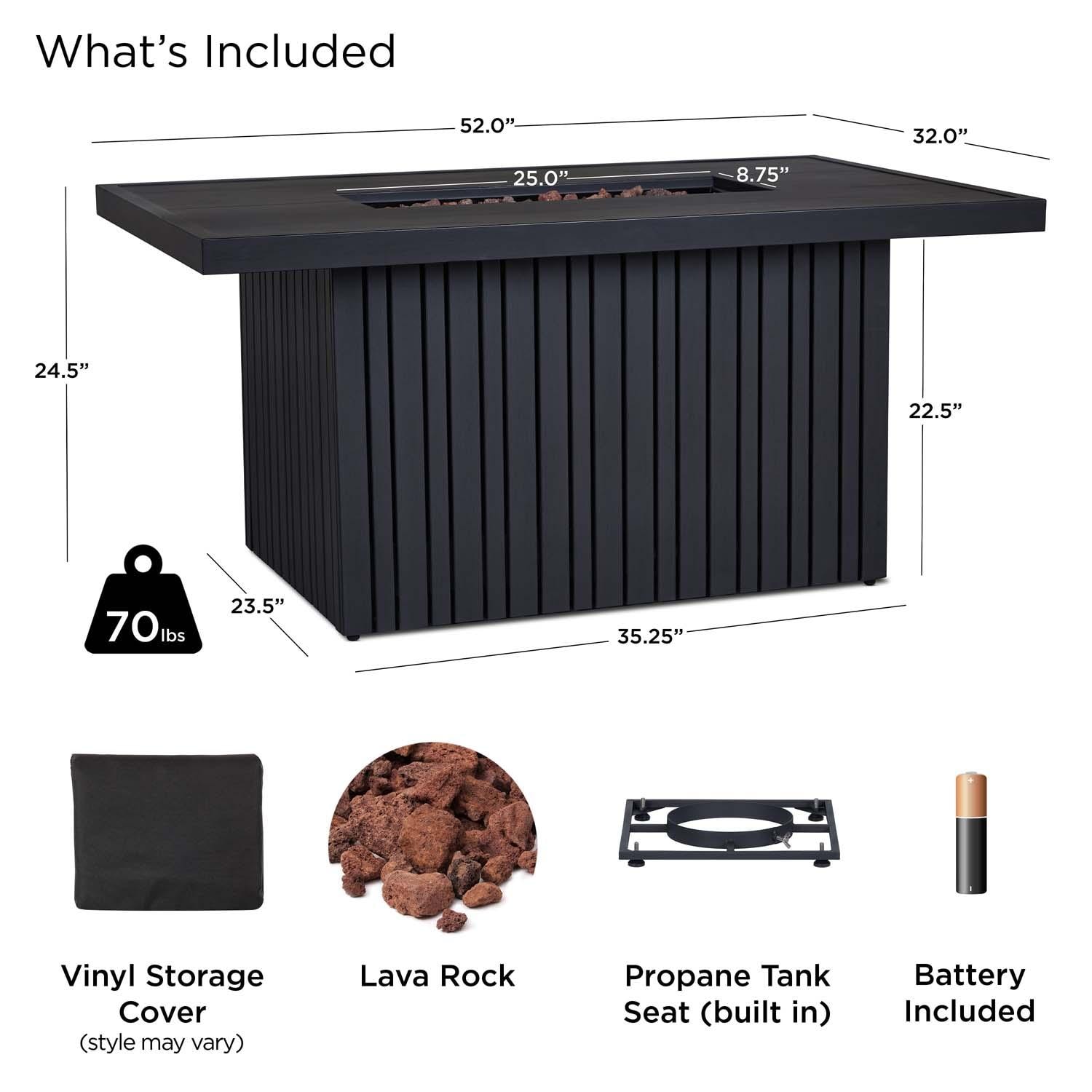 Westlook 52 Inch Rectangular Aluminum Propane Fire Pit Table in