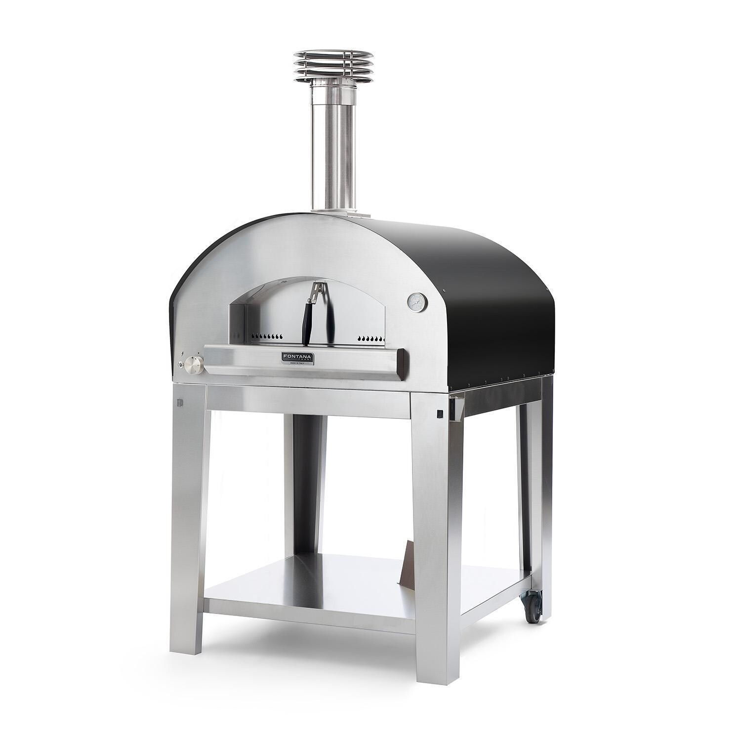 Fontana Forni FTROM-H-A + FTCART-XL Roma Hybrid Pizza Oven on Cart - Anthracite - Oven - White Background thumbnail