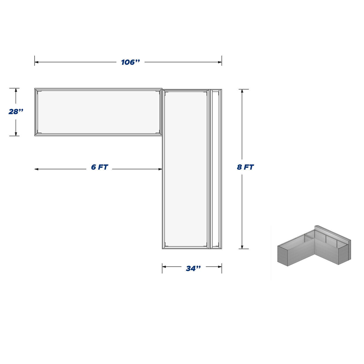 Pro-Fit PRODIY8B6L DIY PRO 8' x 6' Unfinished Island w/8' Bar - Dimensions - Diagram thumbnail