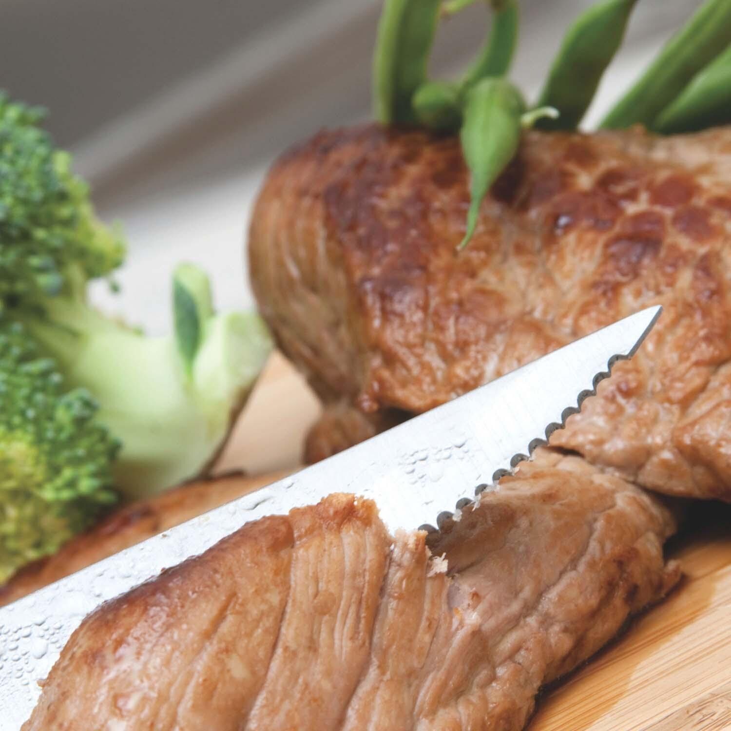 BergHOFF Essentials 15 Pc Cutlery Set and Block Set w/ Sharpener - Cutting Meat - Lifestyle thumbnail