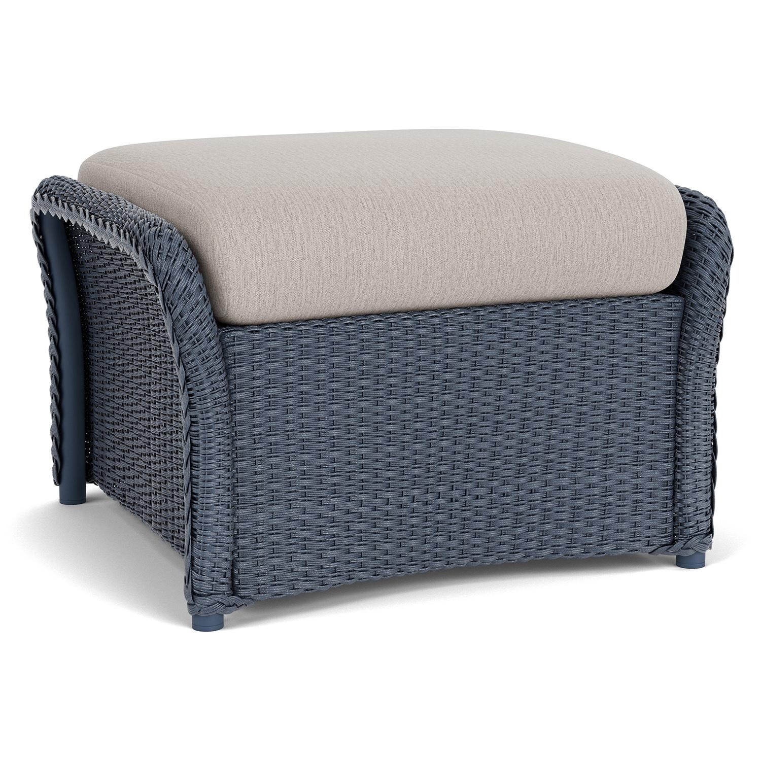 Lloyd Flanders Weekend Retreat Woven Ottoman in Denim Blue Finish W/ Remy Cloud Fabric - Back Left thumbnail