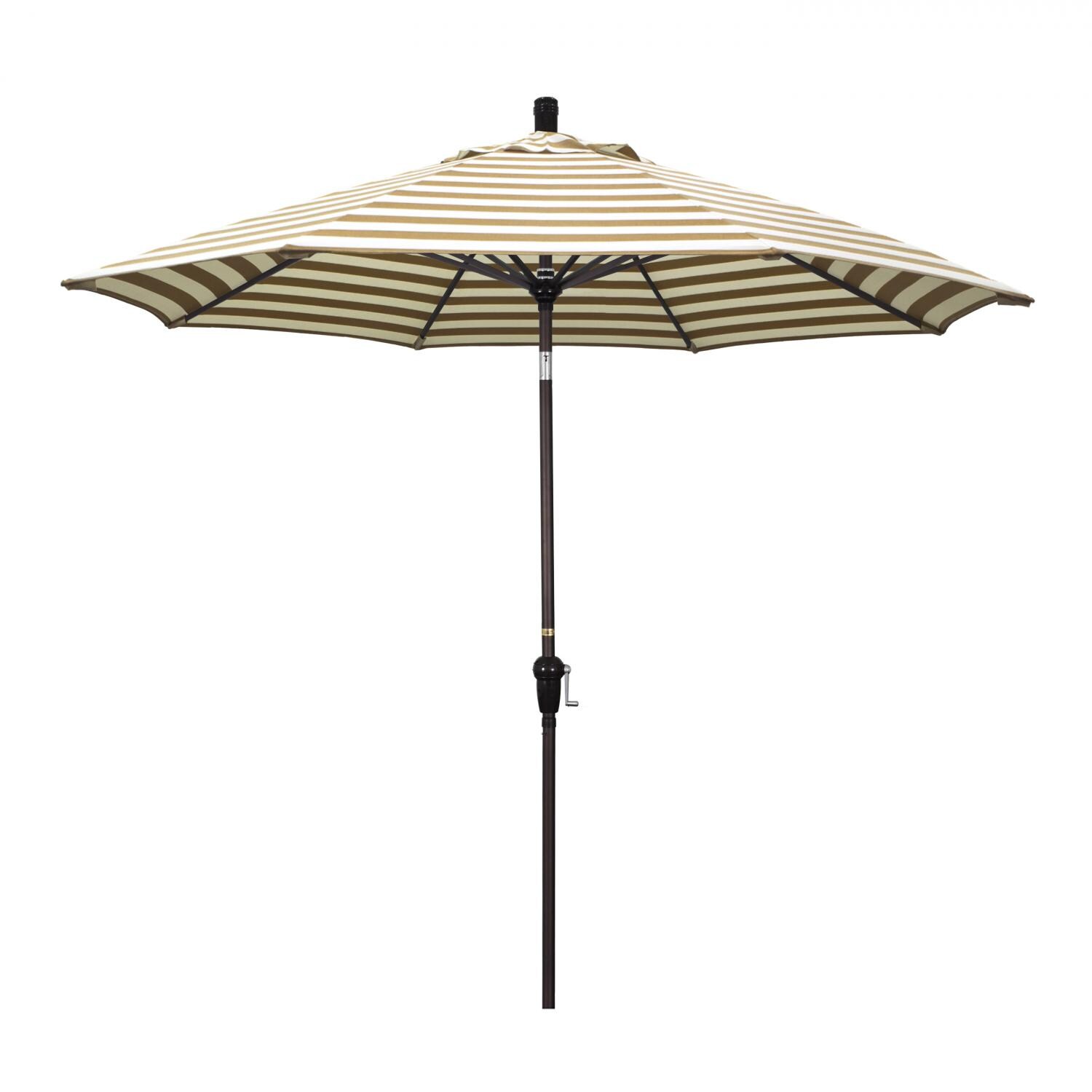 California Umbrella Sunset Series 9 Ft Octagonal Aluminum Auto Tilt Patio Umbrella W/ Crank Lift - Bronze Frame / Olefin Beige White Cabana Stripe Canopy thumbnail