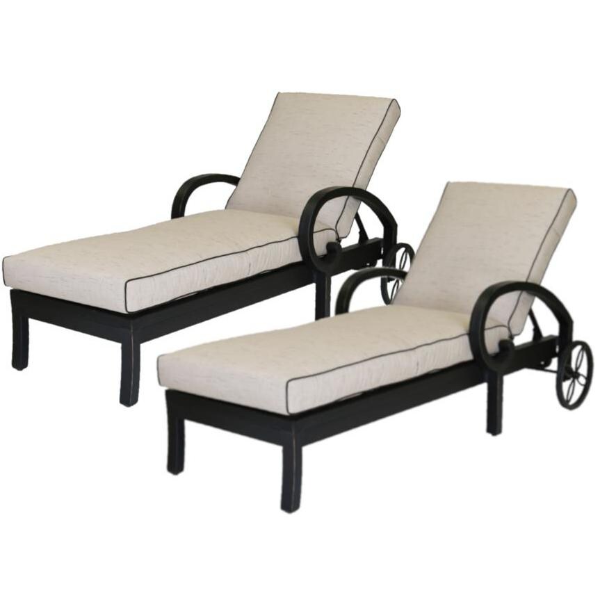 Monterey 2 Piece Cast Aluminum Patio Chaise Lounge Set W/ Sunbrella Frequency Sand Cushions By Sunset West thumbnail