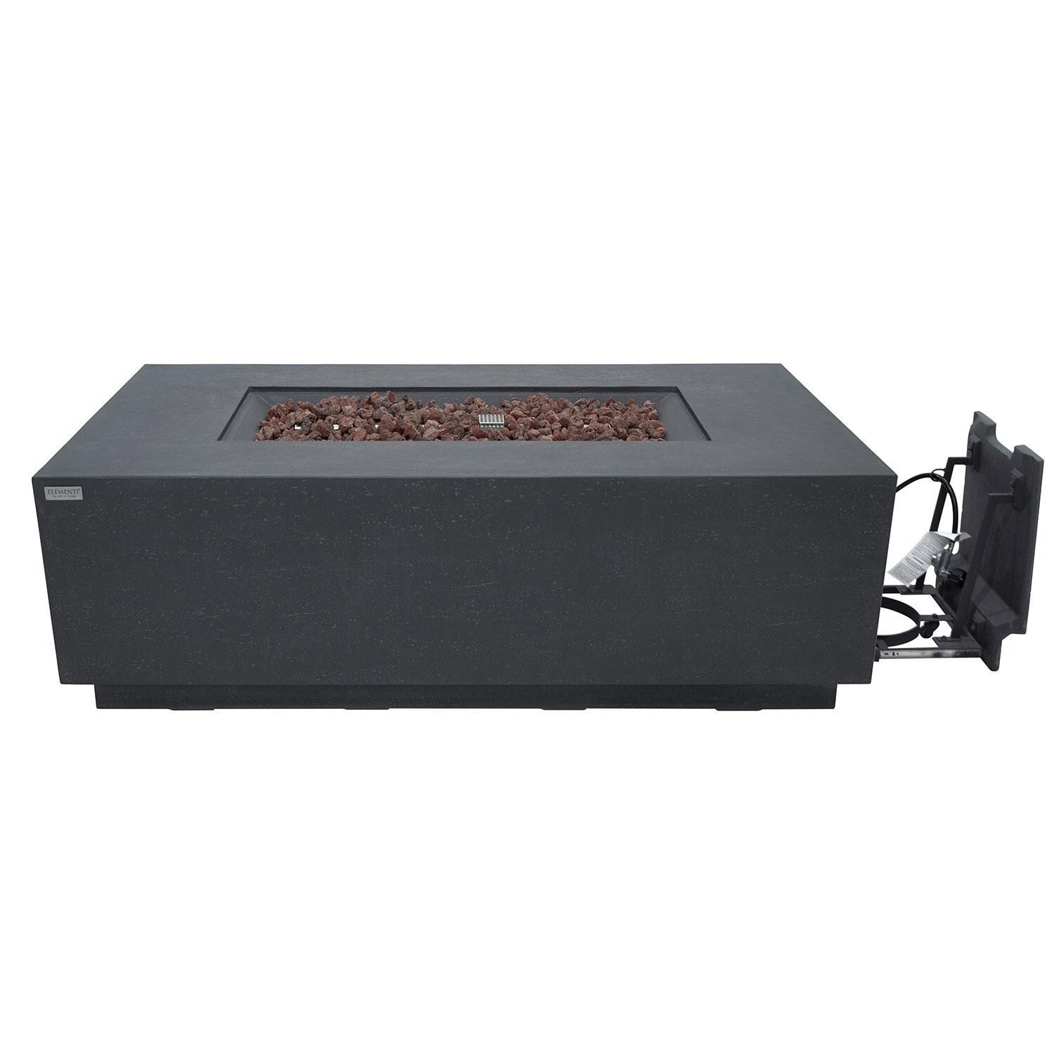 Andes 66 Inch Hidden Tank Rectangle GFRC Concrete Natural Gas Fire Table in Dark Gray By Elementi - Fire Pit W/ Hidden Tank Insert Feature - White Background thumbnail