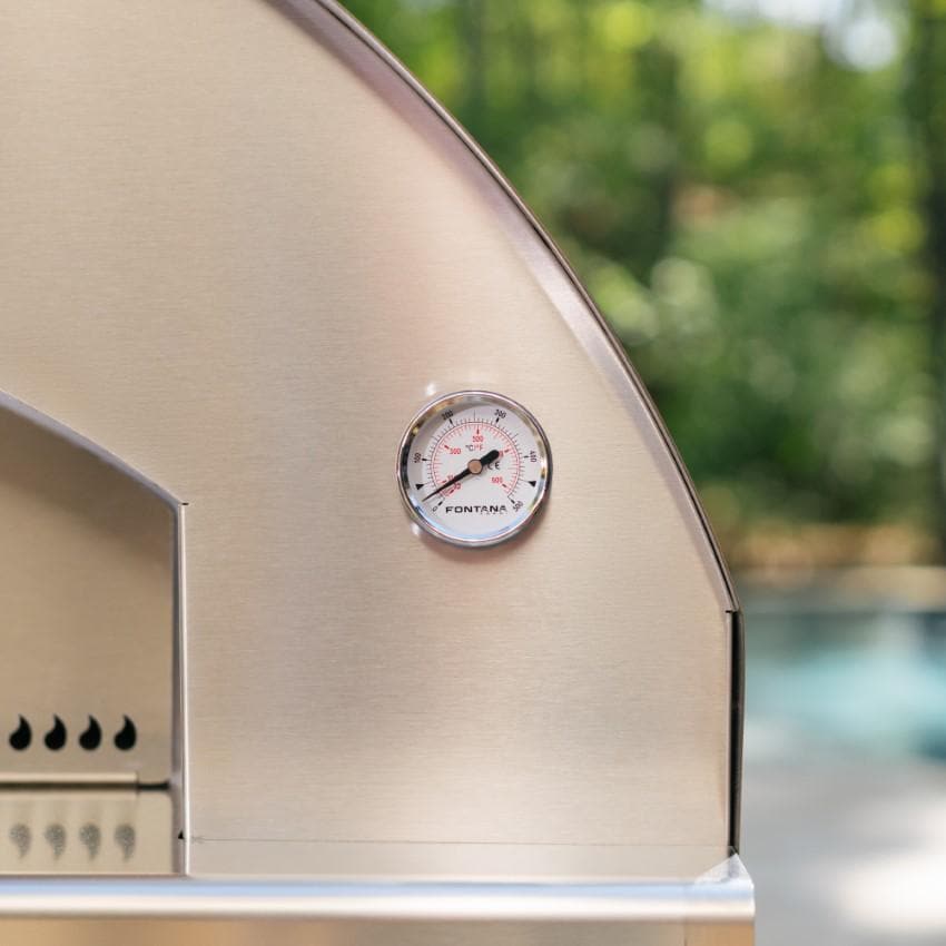 Fontana Forni FTMF-S Mangiafuoco Wood-Fired Steel Pizza Oven On Cart - Stainless Steel - Thermometer - Detail thumbnail