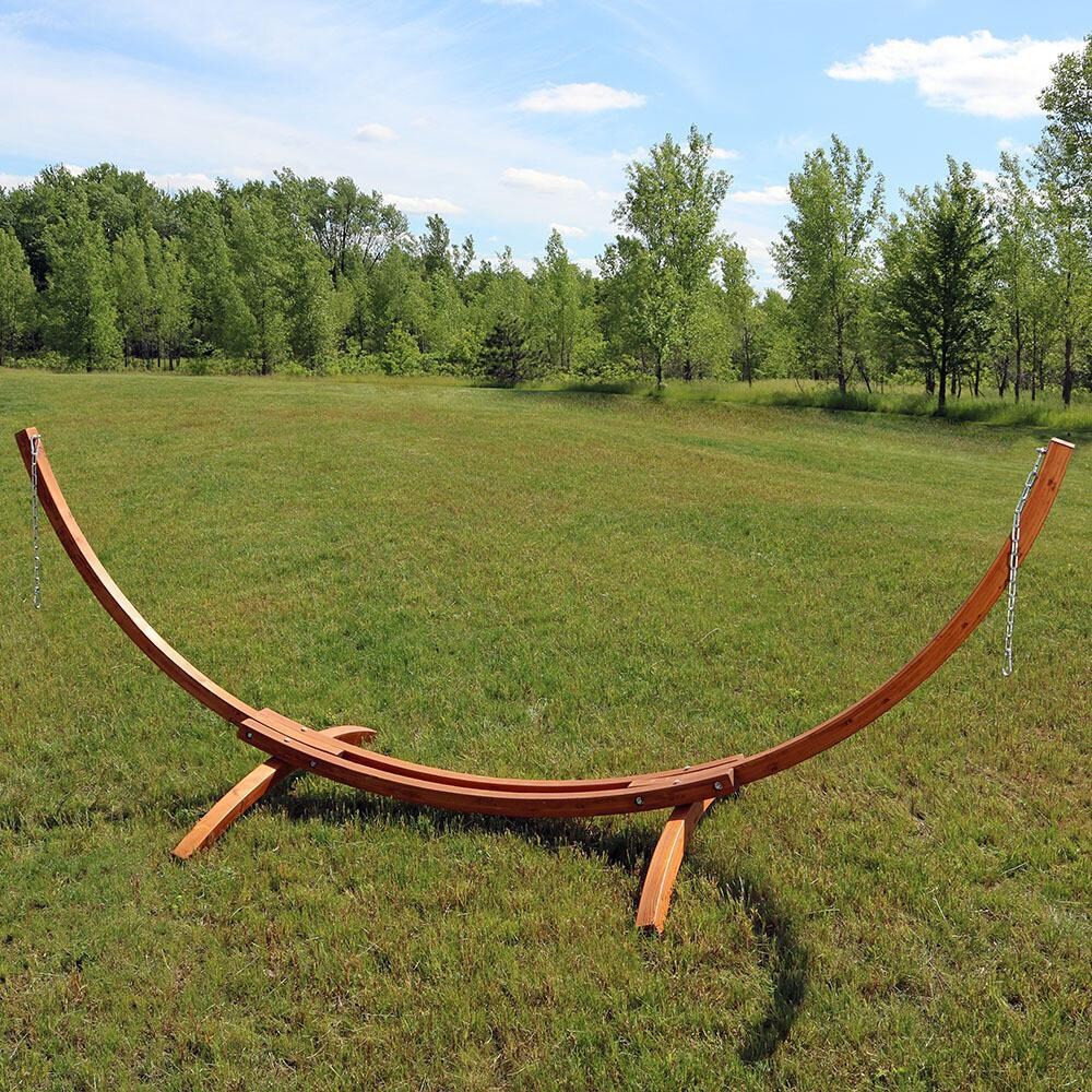 Ultimate Patio 12-Foot Solid Wood Curved Hammock Stand - Natural - Lifestyle thumbnail