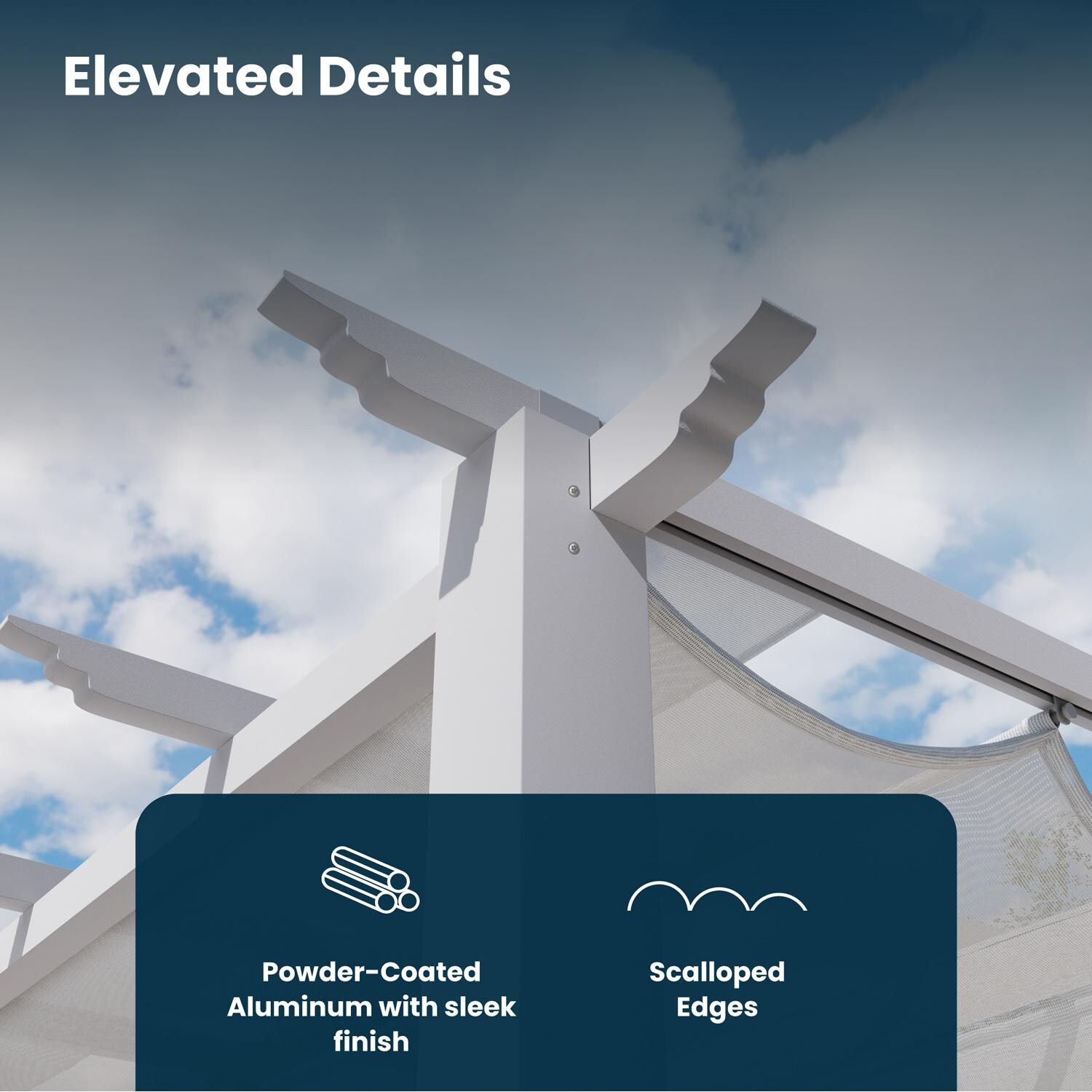 Paragon Outdoor PR11WTW Florence 11' x 11' White Pergola w/ White Canopy - Elevated Details - Detail thumbnail