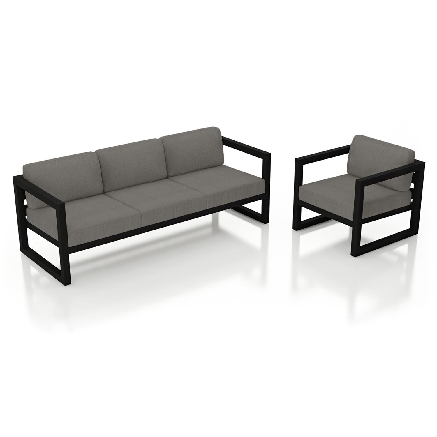 Lakeview MSTYCV-BK-2SS-CC Misty Cove 2 Pc Aluminum Seating Set In Black w/Canvas Charcoal Cushions by Lakeview Outdoor Designs - Set Angled View - White Background thumbnail
