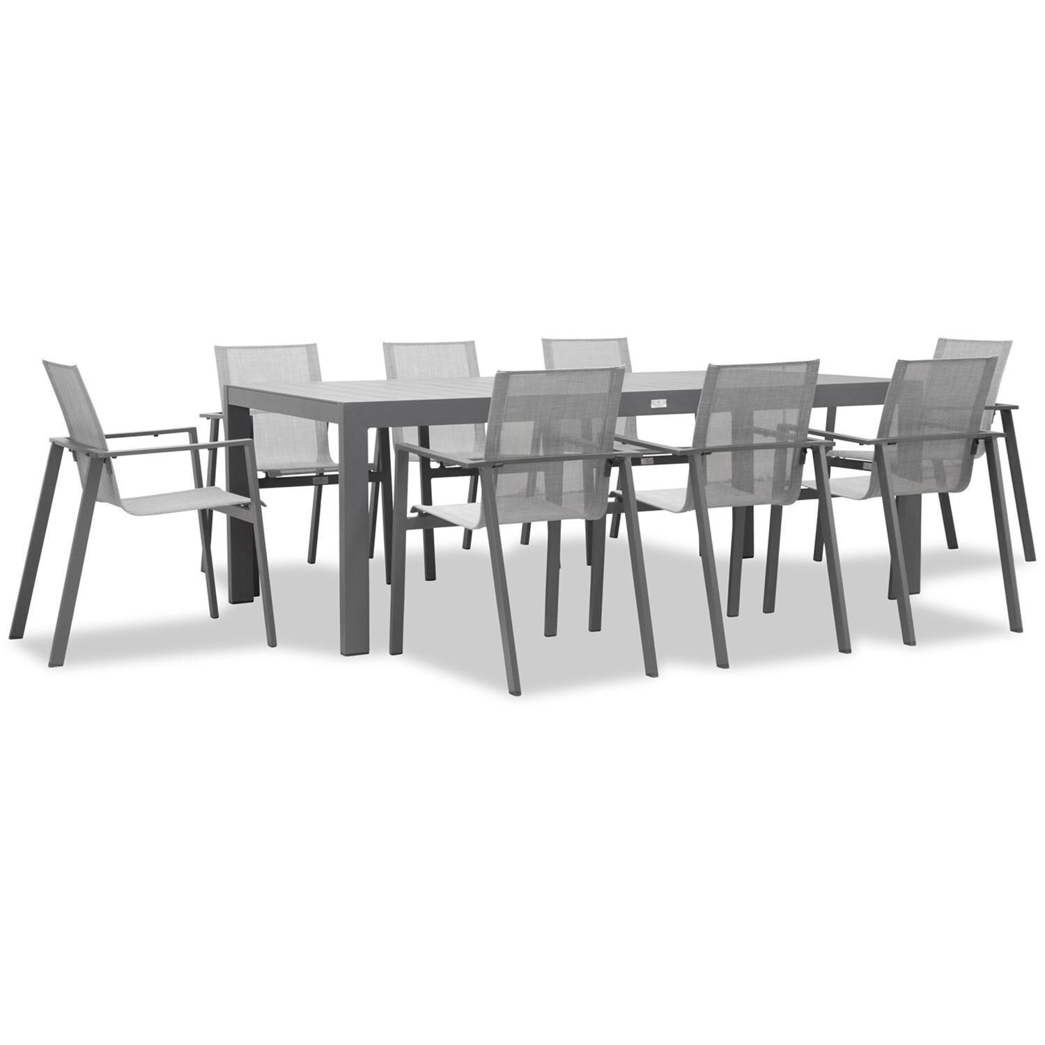 Spring Bay 8 Seat Rectangular Dining Set in Slate - Angled View - White Background thumbnail