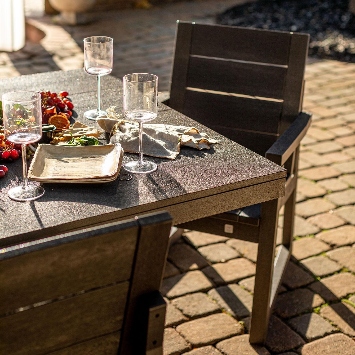 Elevate 7 Pc Parsons Table Dining Set in Vintage Coffee By PW Designer Series - Dining Outside - Lifestyle thumbnail
