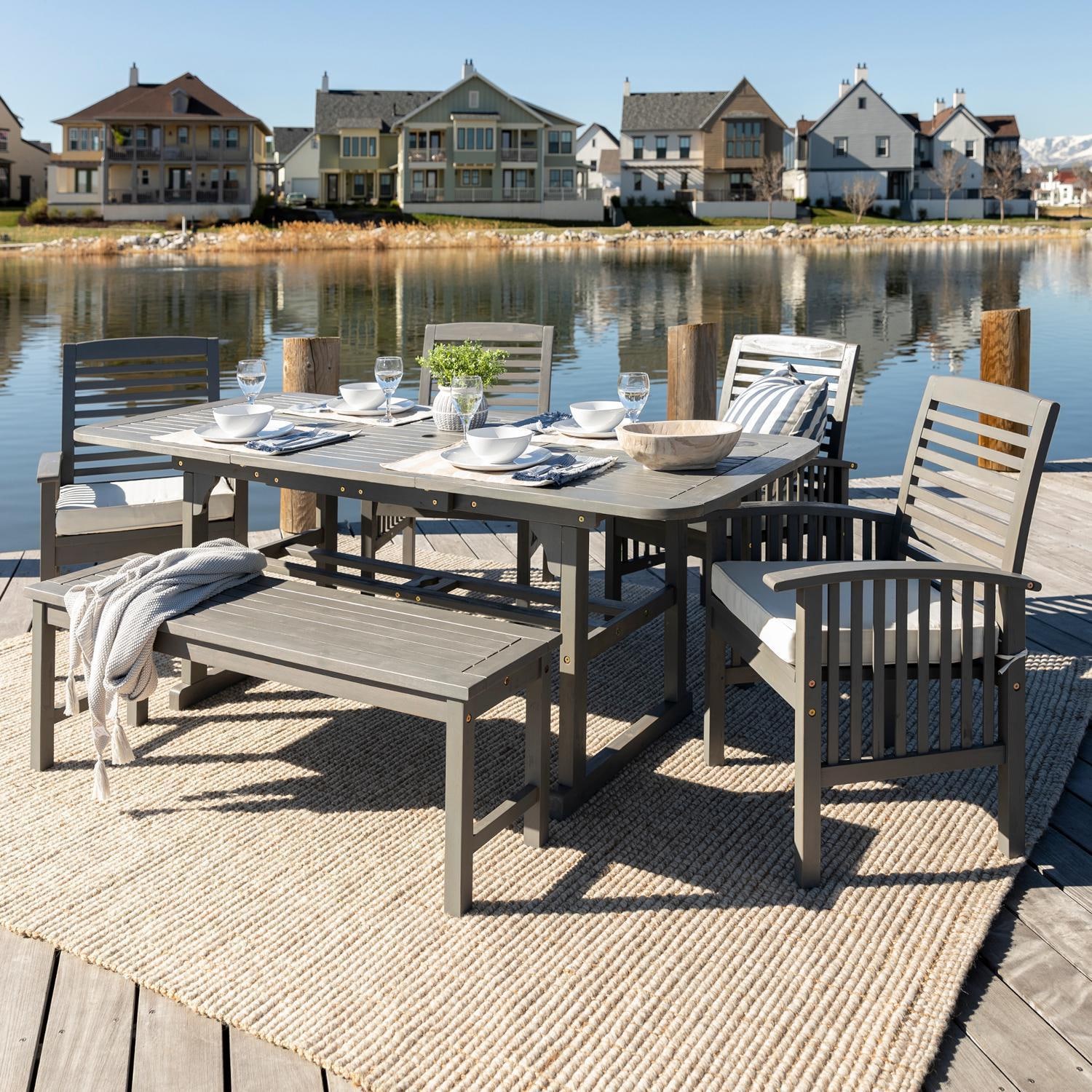 Ultimate Patio Cozy View 6 Piece Acacia Patio Dining Set W/ 55-79 X 35 Inch Extension Rectangular Table - Gray Wash - Front View thumbnail