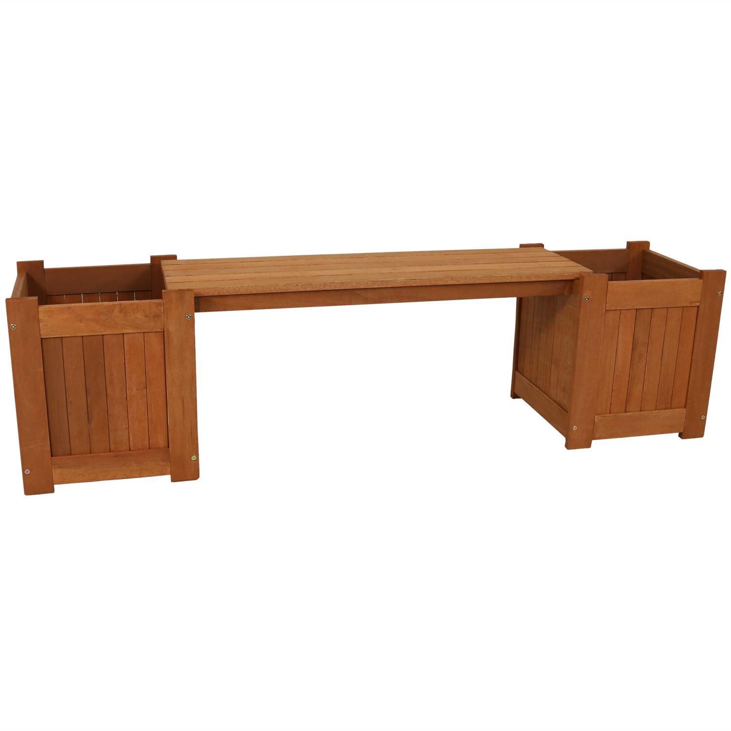 Ultimate Patio 68-Inch Meranti Wood Outdoor Planter Box Bench W/ Teak Oil Finish - Angled View thumbnail