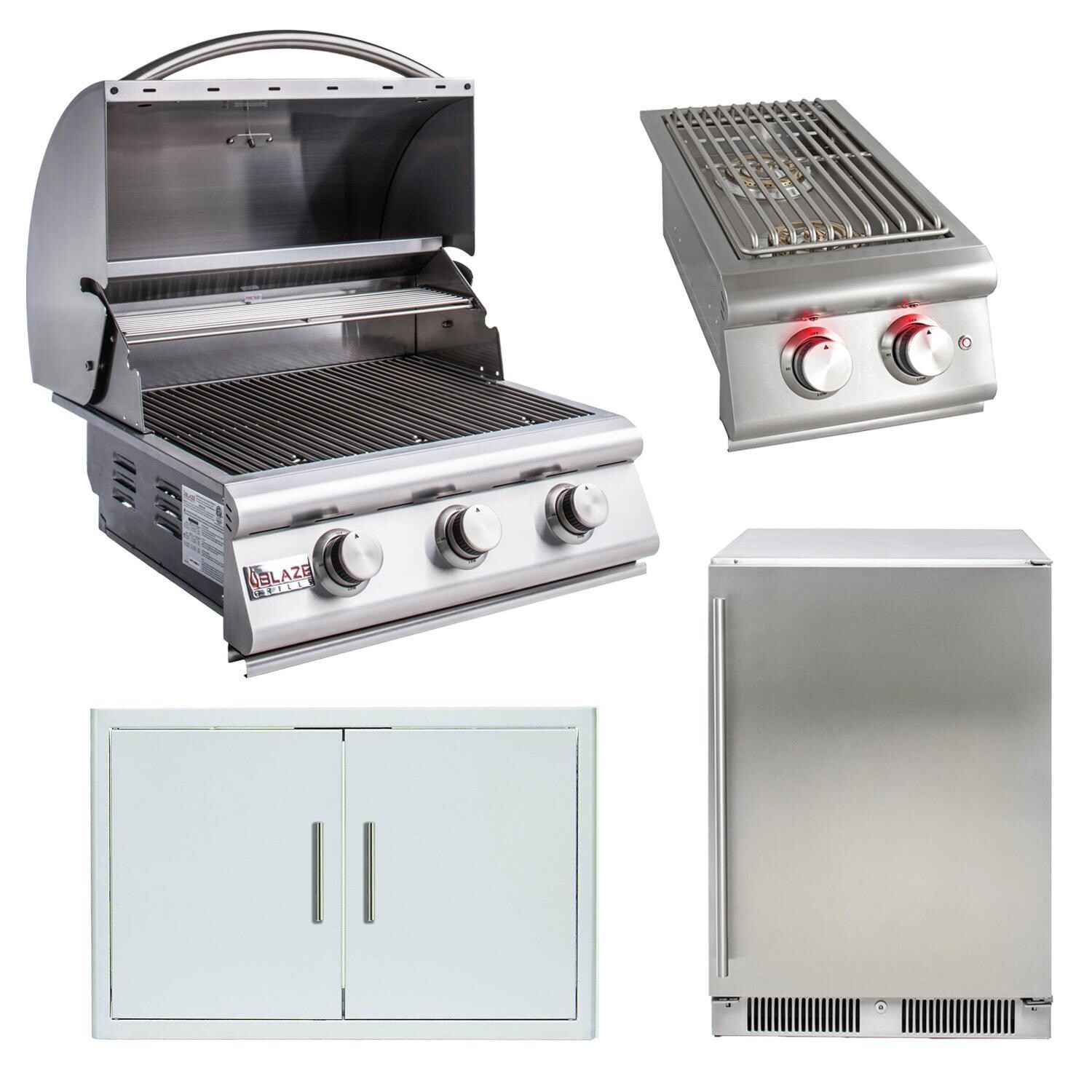 Blaze LBM 4-Piece 25-Inch Natural Gas Outdoor Kitchen Package w/ Double Side Burner & Refrigerator - White Background thumbnail