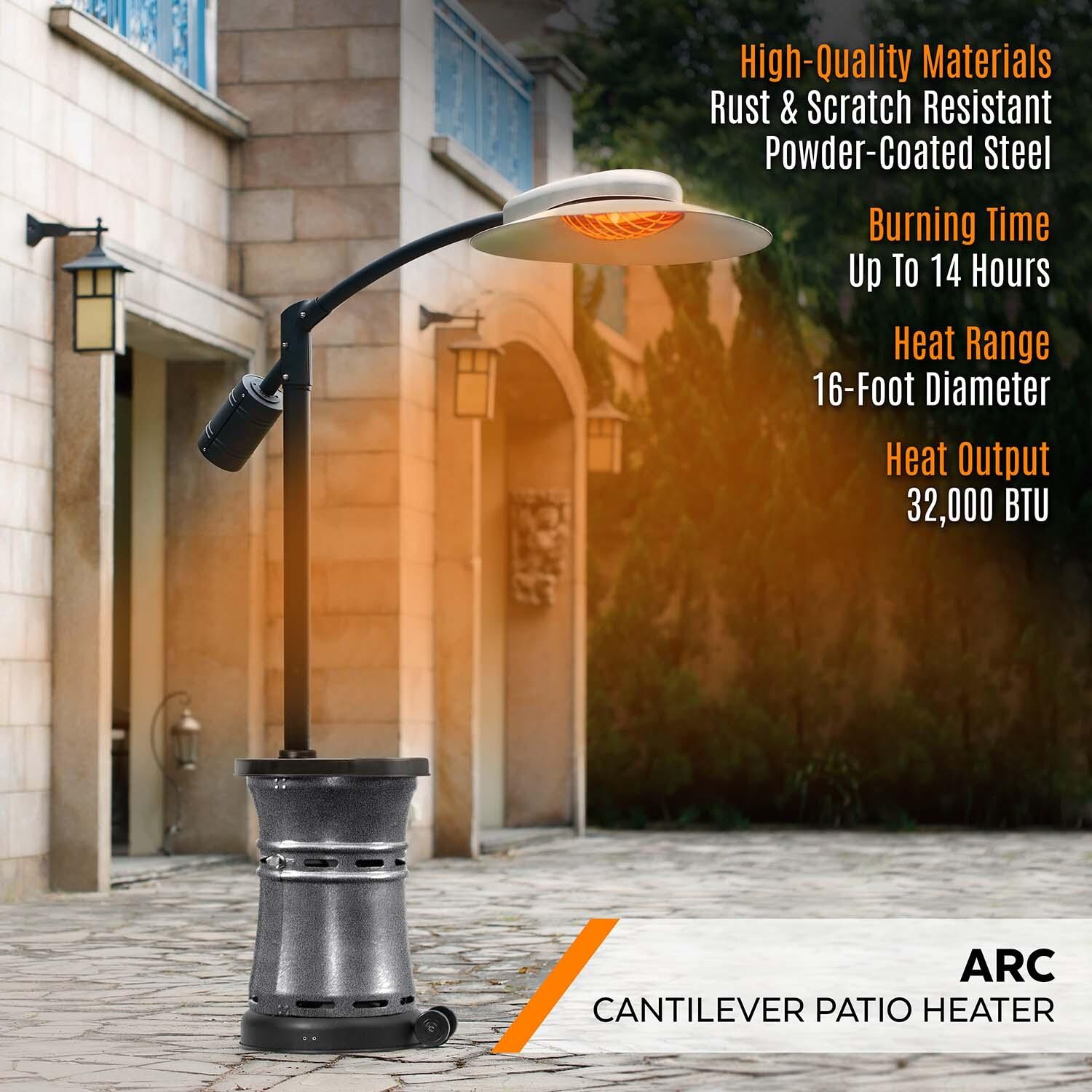Paragon Outdoor OH-BL32-9M Arc 32,000 BTU Propane Gas Cantilever Portable Patio Heater - Hammertone Silvervein - Heat Area - Detail thumbnail