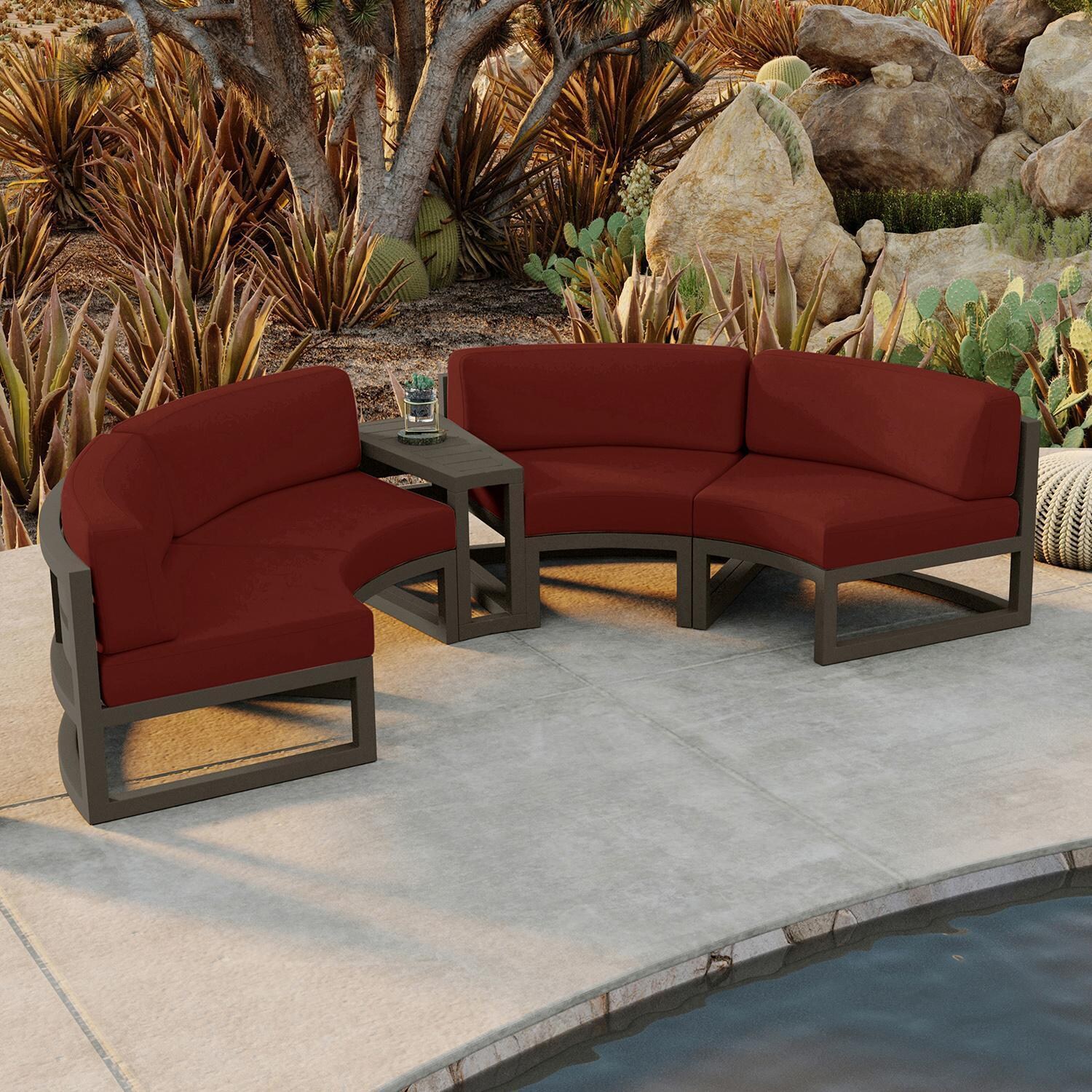 Misty Cove 3 Piece Curve Sectional Set in Slate w/End Table & Canvas Henna Cushions by Lakeview - By the Pool - Lifestyle thumbnail