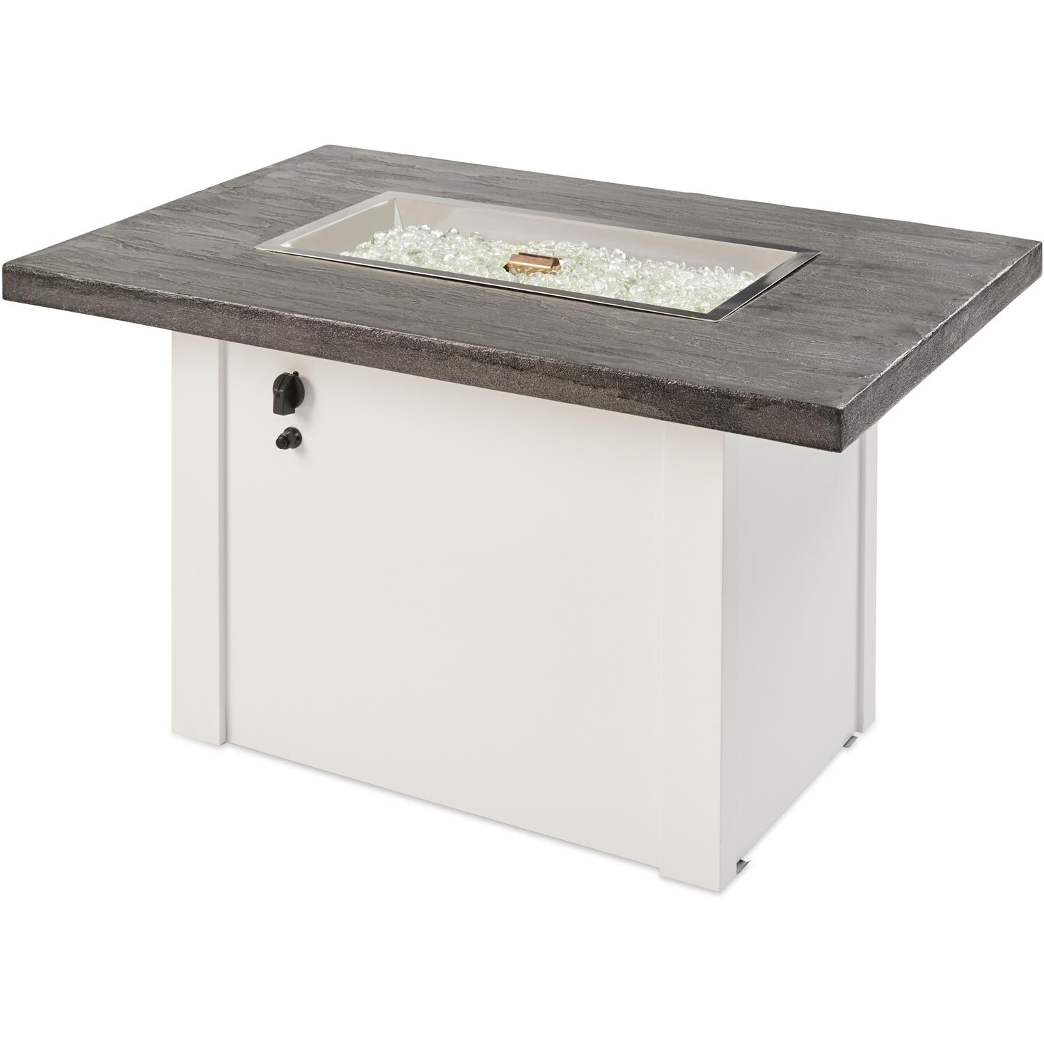 The Outdoor GreatRoom Company Havenwood HVGW-1224-K-NG 44-Inch Rectangular Natural Gas Fire Pit Table with Stone Grey Everblend Top and 24-Inch Crystal Fire Burner - Ships As Propane With Conversion Fittings - White - Shown Without Burner Lit thumbnail