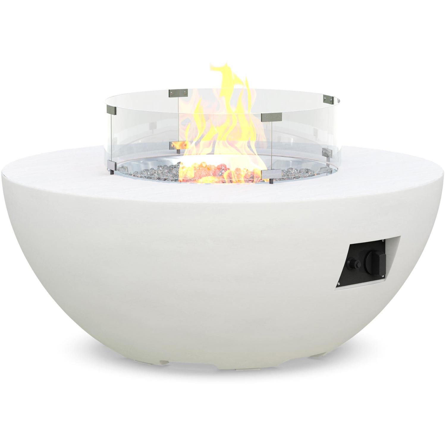 Azzurro Living Luna 41 Inch Propane Fire Table W/ Tank Cover in White - Angled W/ Flame - White Background thumbnail