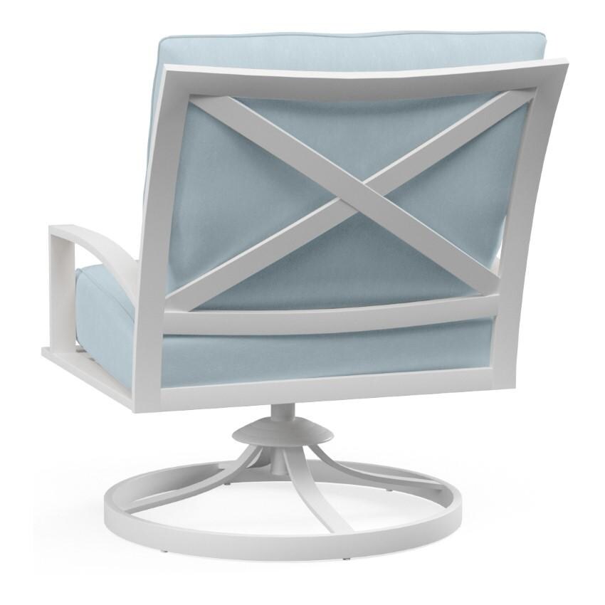 Bristol Aluminum Swivel Club Chair w/ Self Welt in White/Canvas Skyline by Sunset West - Chair Back - White Background thumbnail