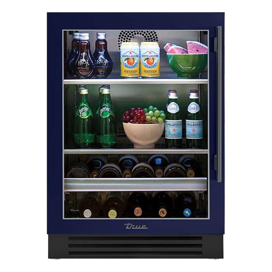 True TBC-24-L-OG-C~DSK-078-H05 24 Inch 147 Can 13 Bottle Left Hinge Glass Door Outdoor Beverage Center - Cobalt w/ Pewter Handle - White Background thumbnail