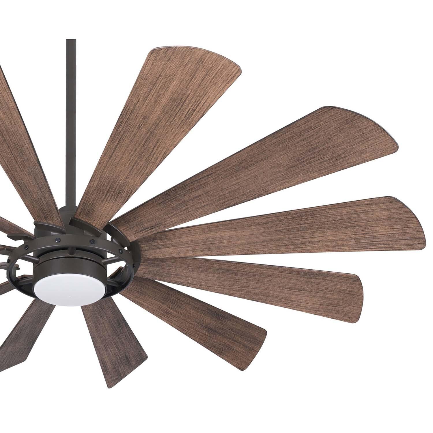 Minka-Aire F870L-ORB Windmolen 65-Inch 12-Blade LED Ceiling Fan in Oil Rubbed Bronze Finish w/ Seasoned Wood Finish Blades & Etched Lens - Right Side thumbnail