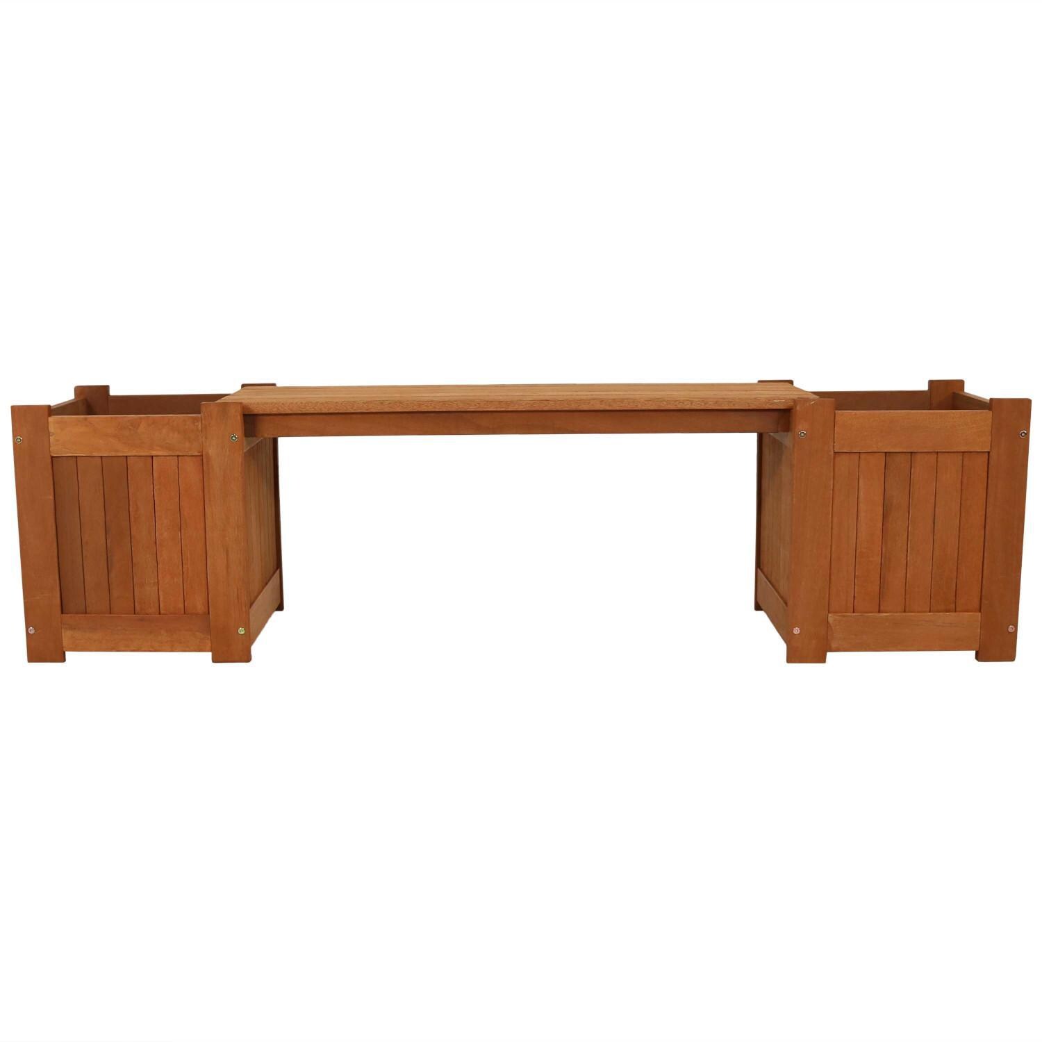Ultimate Patio 68-Inch Meranti Wood Outdoor Planter Box Bench W/ Teak Oil Finish - Front View thumbnail