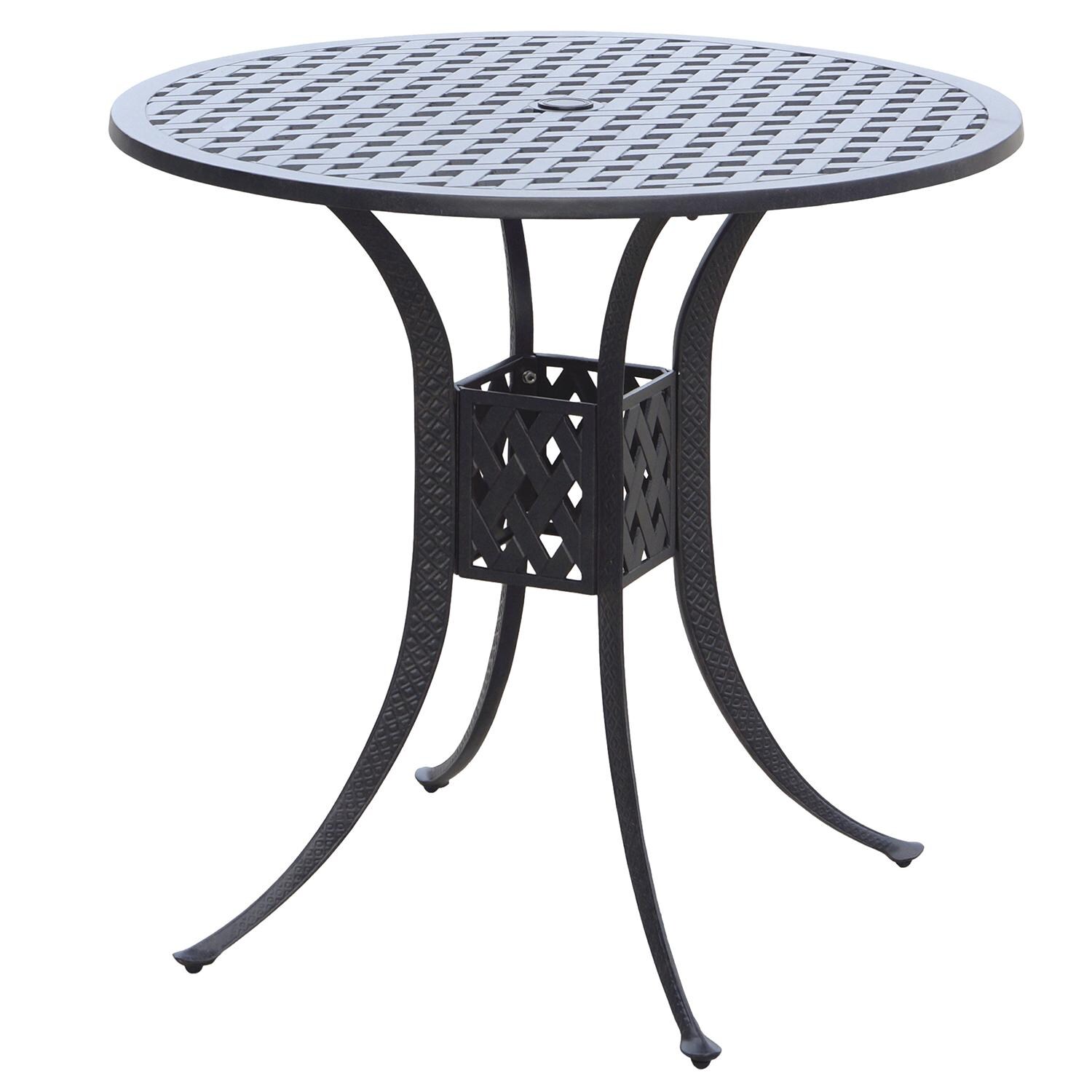 Darlee Nassau 7 Pc Bar Set w/ 42 Inch Round Series 30 Table & Paprika Umbrella - Table - White Background thumbnail