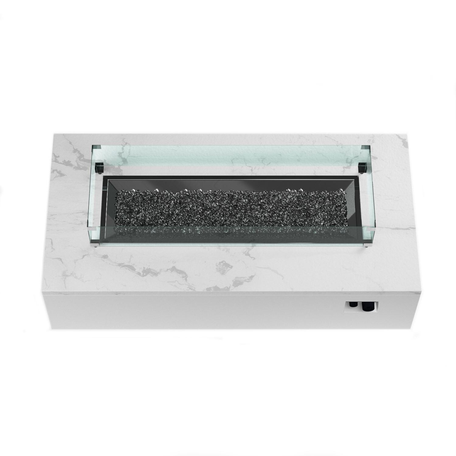 Sunset West - Miami 5 Piece Olefin Rope Patio Fire Pit Conversation Set W/ End Table & Echo Ash Cushions - Fire Table Top View thumbnail