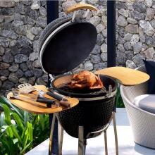 Cal Flame 21-Inch Ceramic Kamado Charcoal Meat Smoker Grill On Cradle With Side Shelves - BBQ15K21 image