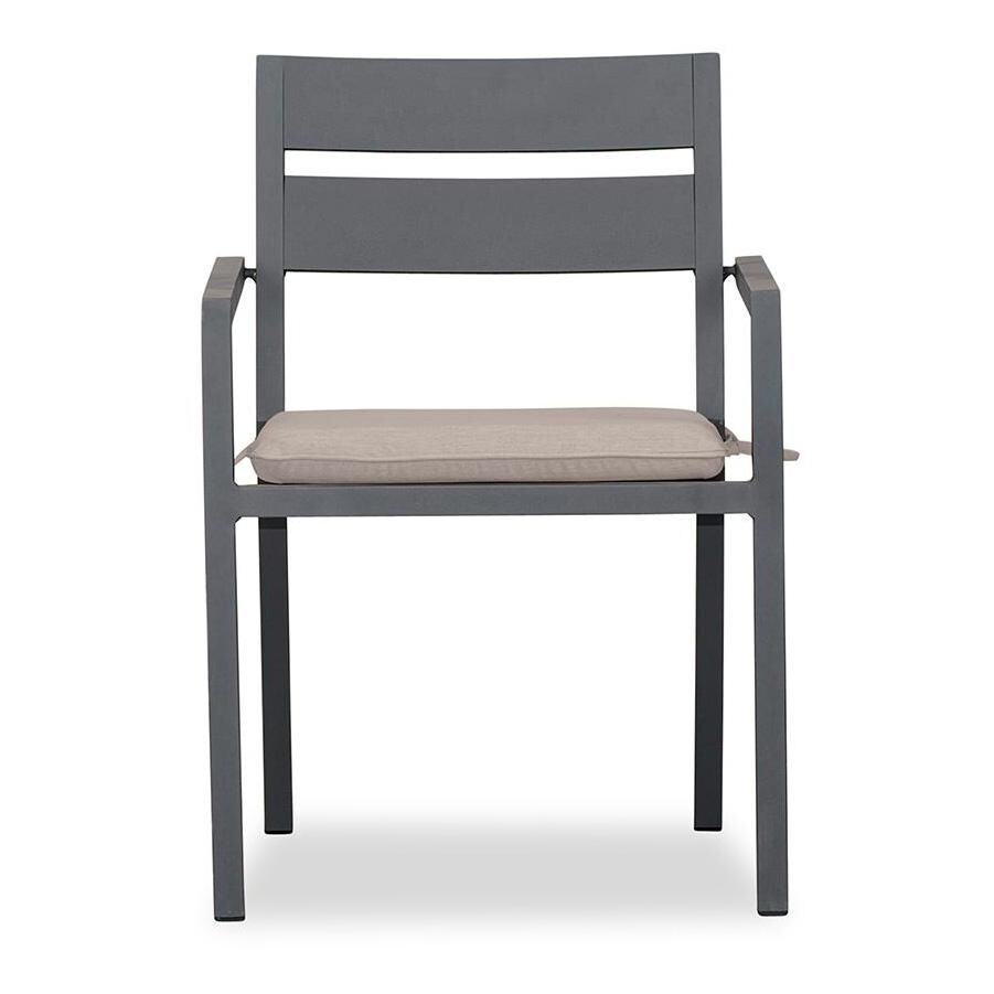 Calm Bay Aluminum Dining Arm Chair in Slate/Canvas Flax by Lakeview Outdoor Designs - Front - White Background thumbnail