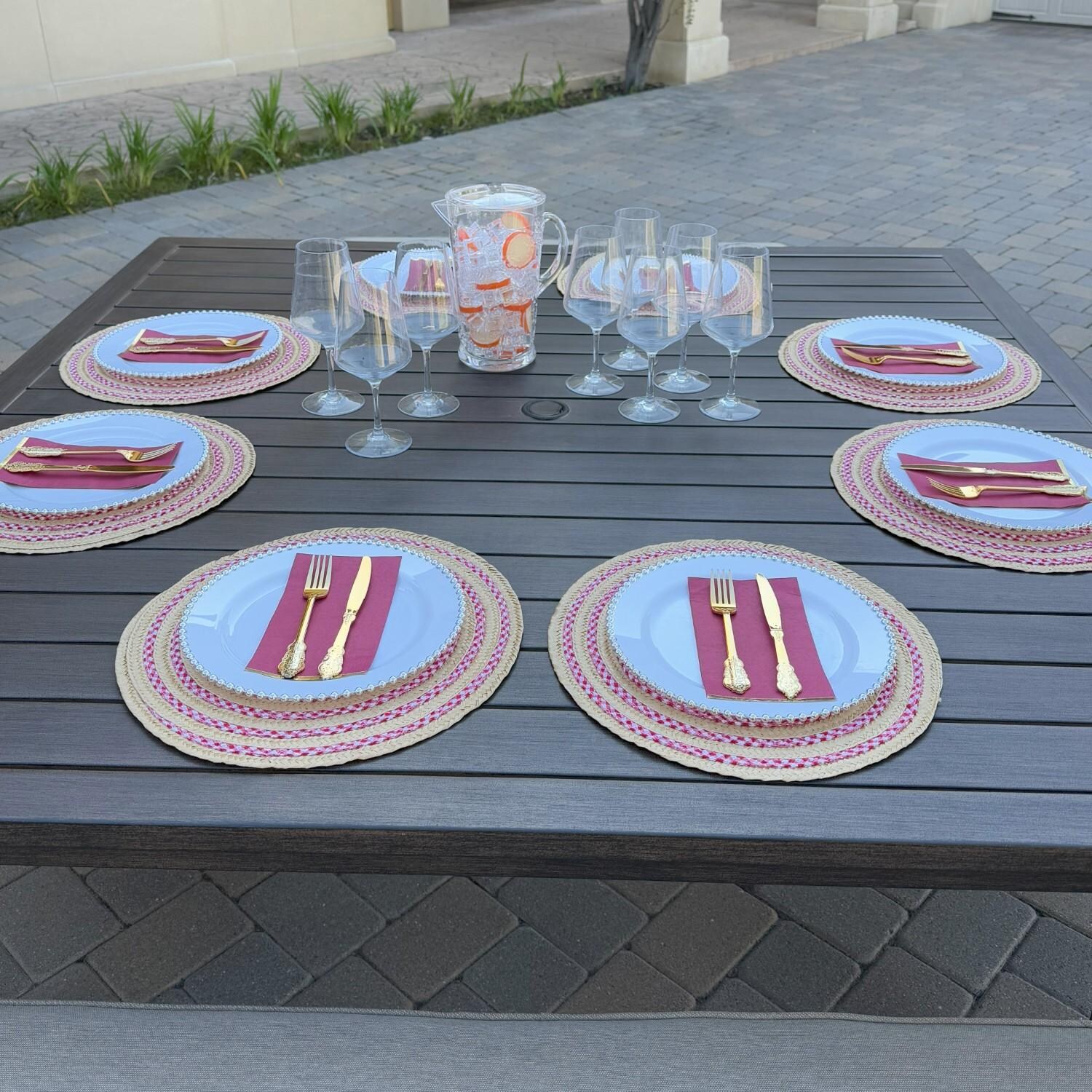 Atlantis 61 1/2-in Walnut Aluminum Square Dining Table by Darlee - Table Set For 8 - Lifestyle thumbnail