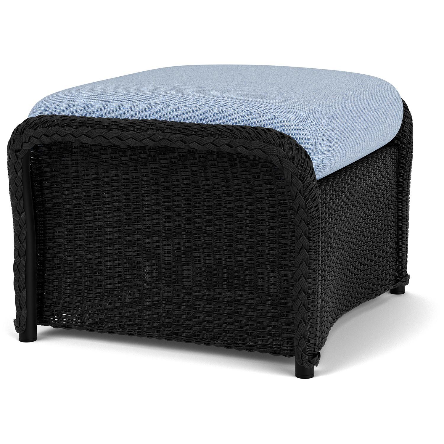 Lloyd Flanders Weekend Retreat Woven Ottoman in Ebony Finish W/ Demo Skyway Fabric - Angled thumbnail