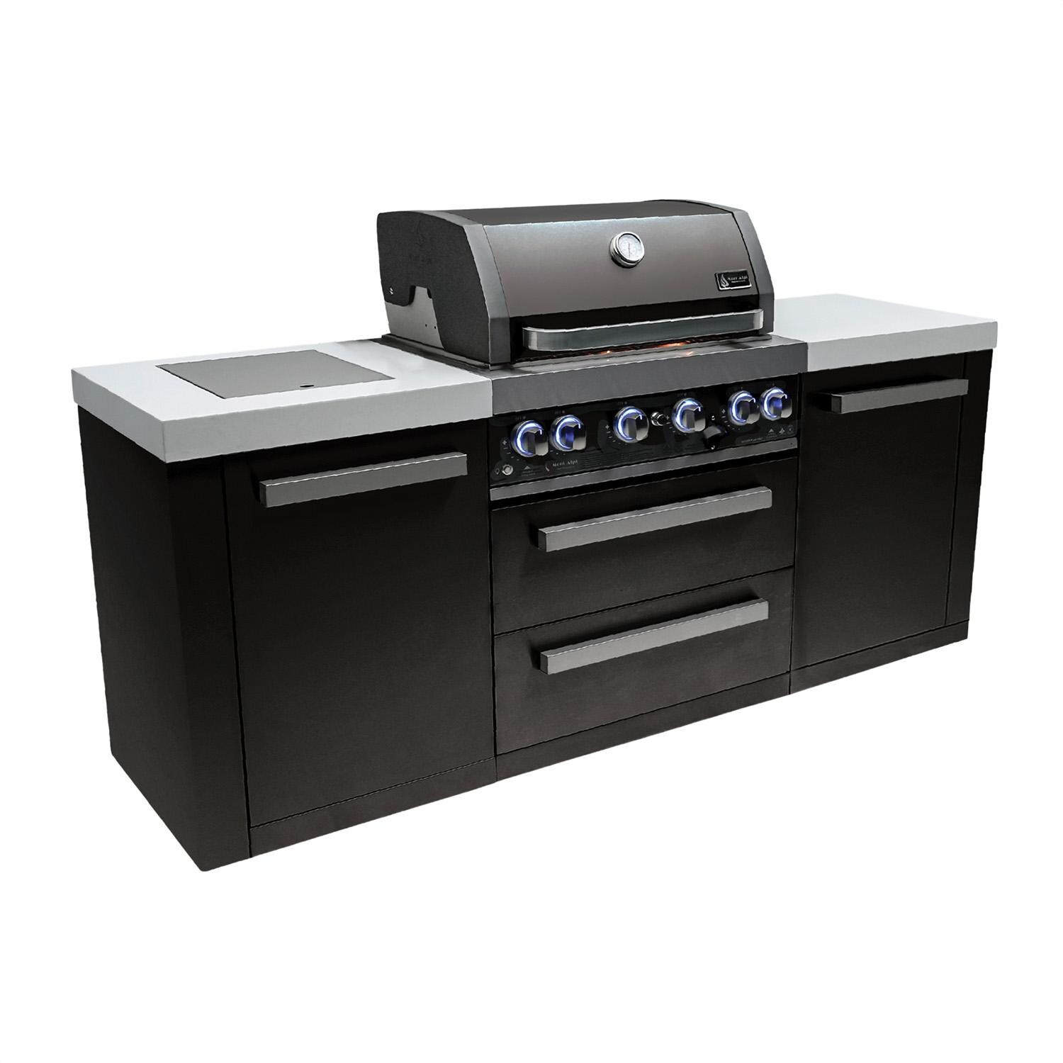 Mont Alpi Black Series 7 Ft Natural Gas Outdoor Kitchen Island w/ Side Burner (Ships Propane w/ Conversion Kit) - Island - White Background