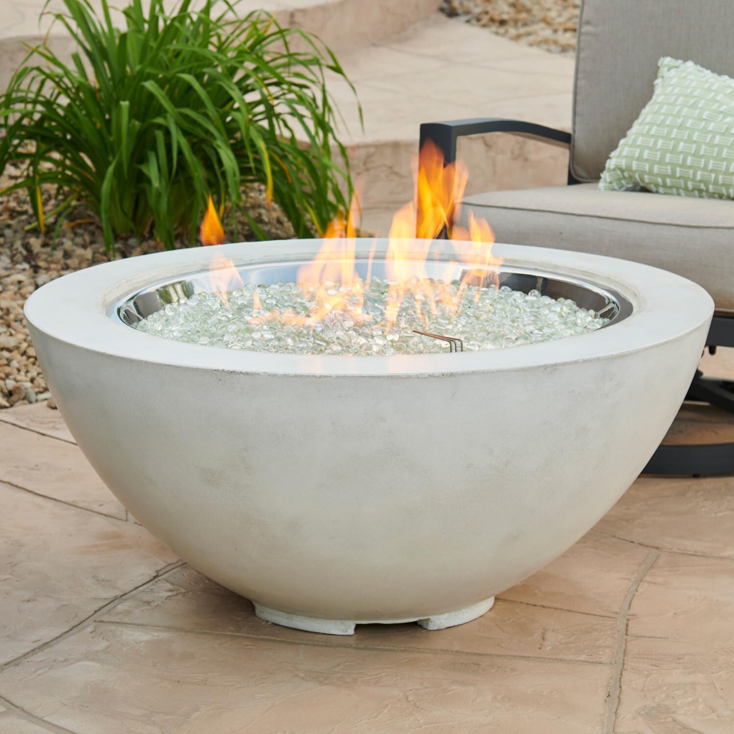 Lakeview Outdoor Designs Villa View 42-Inch Round Propane Gas Fire Pit Bowl with 30-Inch Crystal Fire Burner - White thumbnail
