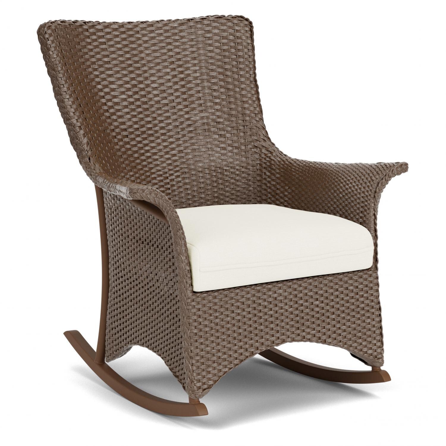 Lloyd Flanders Mandalay Porch Rocker in Bark Finish with Sailcloth Salt Fabric - Angled thumbnail