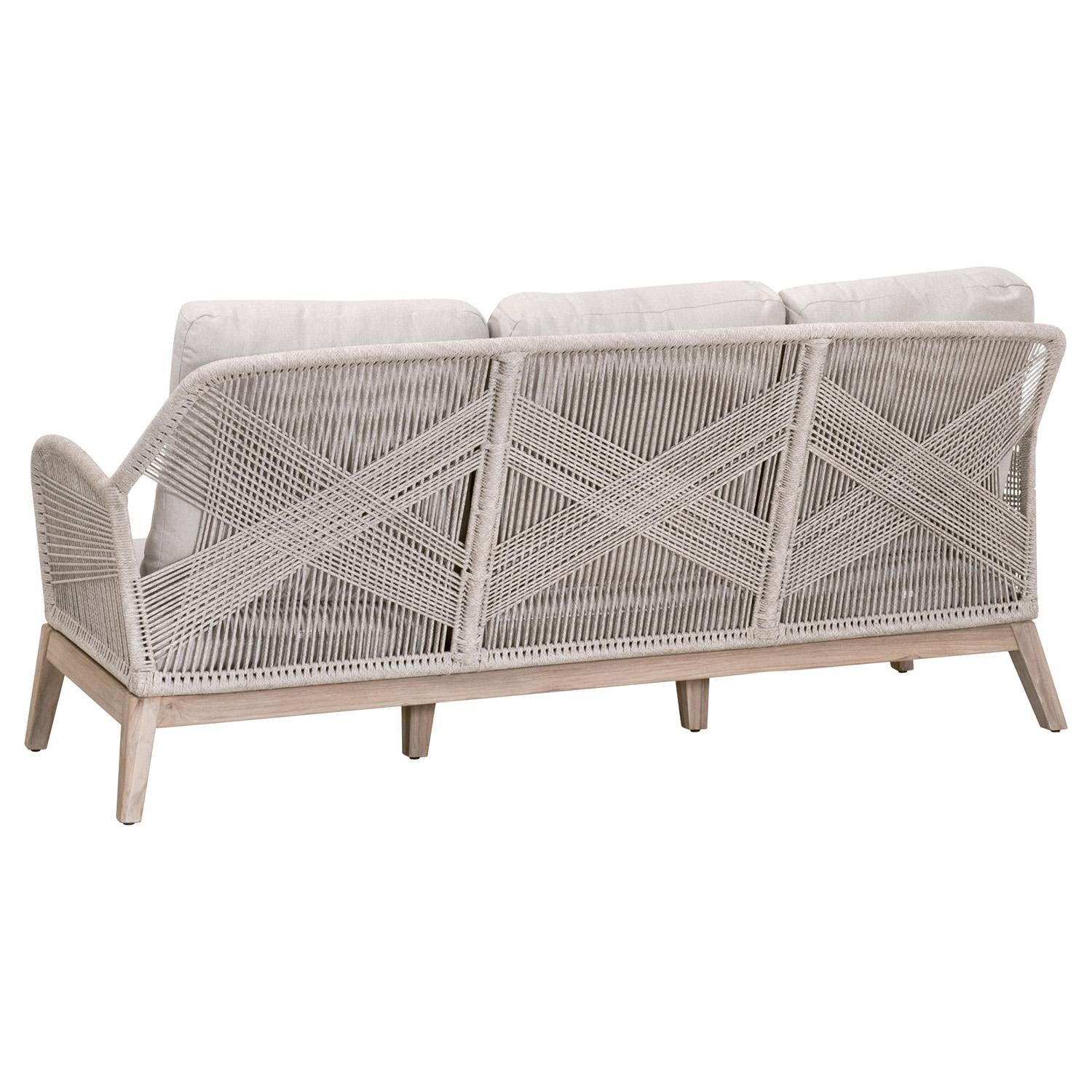 Lakeview Peninsula Way 3 Person Woven Rope Sofa in Taupe & White - Back Angle View thumbnail