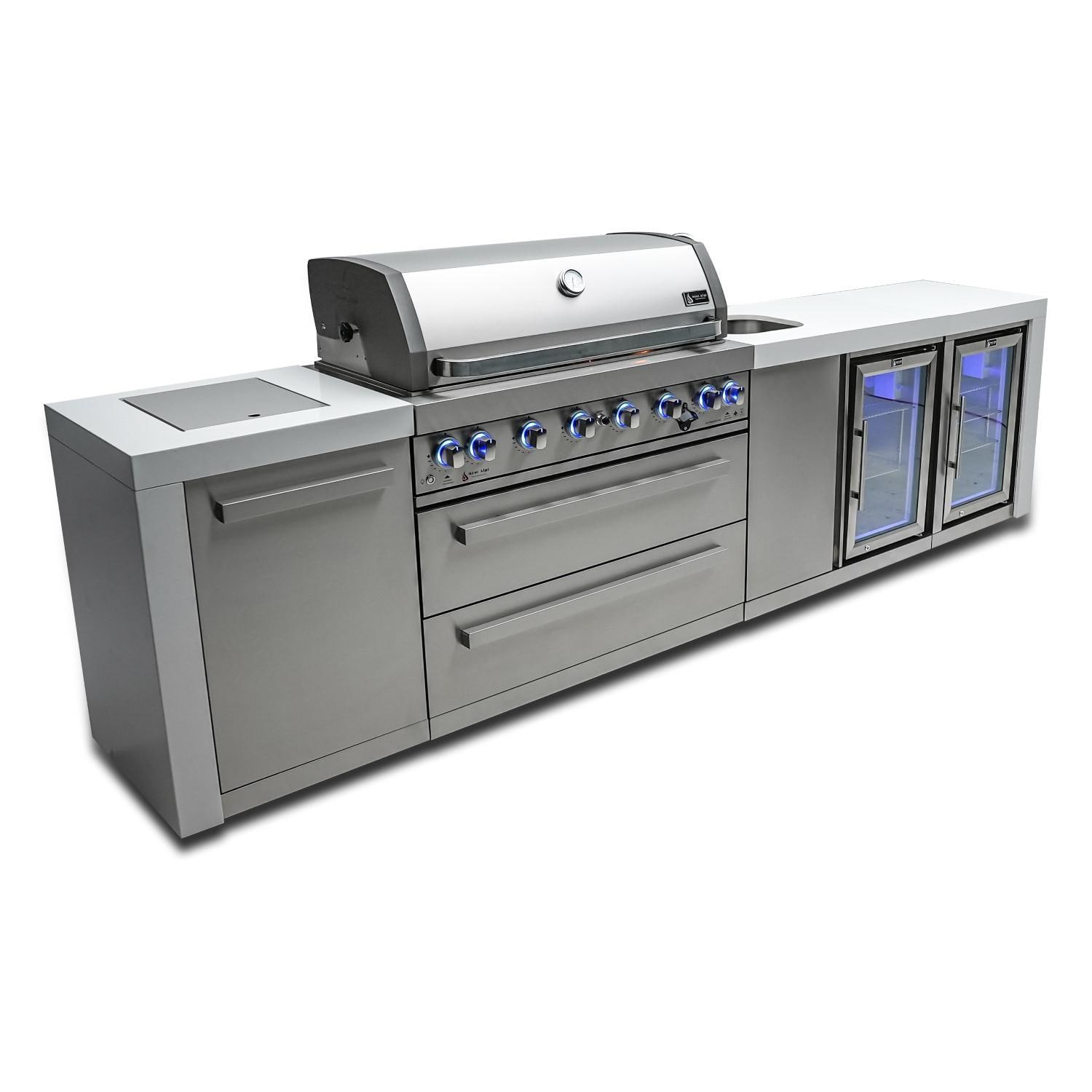Mont Alpi - MAi805-DBEVFC - Mont Alpi 805 Deluxe Propane Gas Island Grill W/ Beverage Center, Refrigerator Cabinet, Infrared Side Burner, & Rotisserie Kit - White Background thumbnail