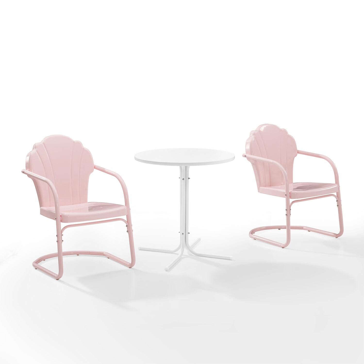 Ultimate Patio UP-32243PI 3Pc Retro Outdoor Bistro Set in Pastel Pink - Display - White Background thumbnail