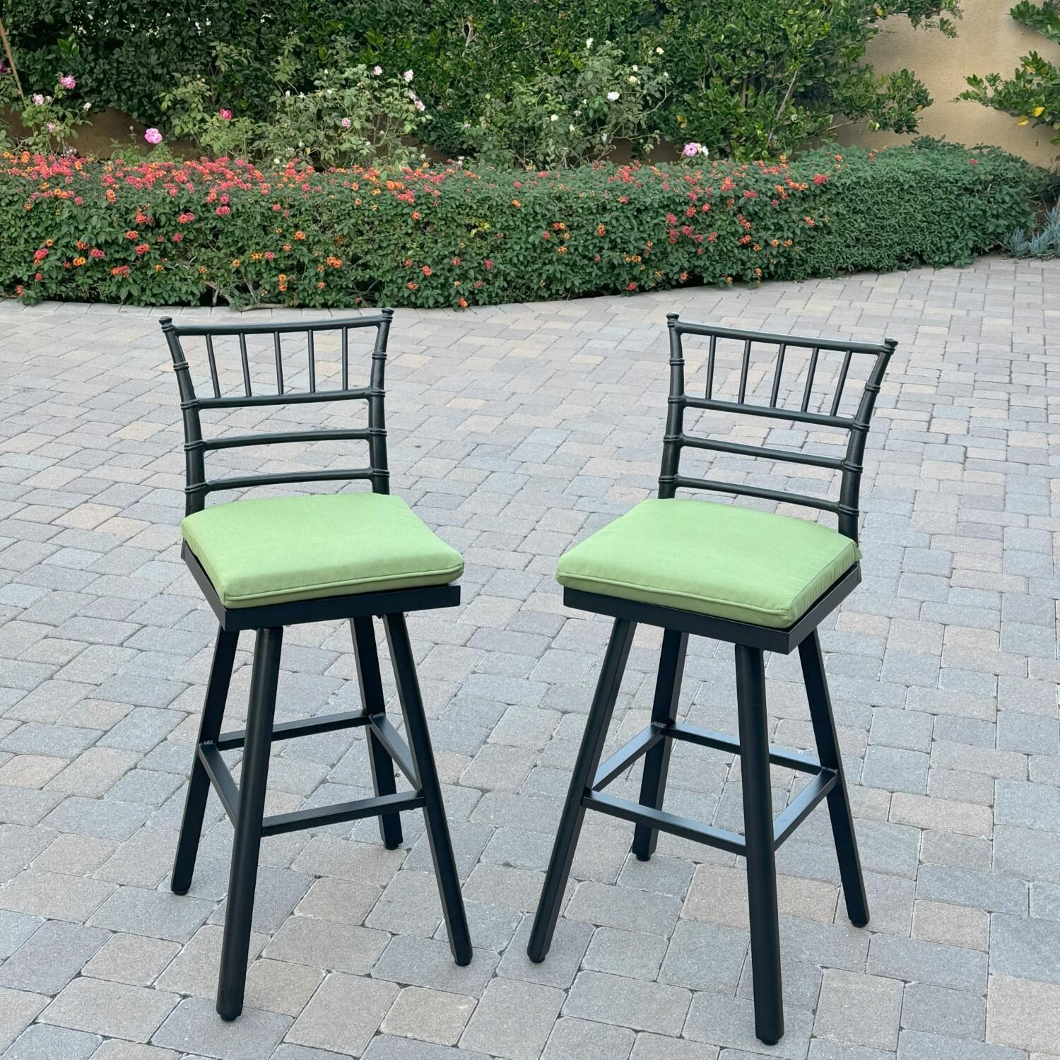 Bella 2 Pc Aluminum Swivel Bar Height Bar Stool Set in Green/Dark Brown by Darlee - Hero - Lifestyle thumbnail