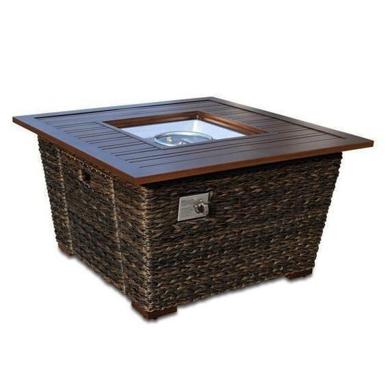 Plank & Hide Leeward 40,000 BTU Square Wicker 42 Inch Propane Fire Pit Table