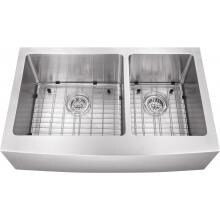 Platinum Sinks 32 X 20 16-Gauge 60/40 Double Bowl Stainless Steel Apron Undermount Sink With Strainer And Grid image