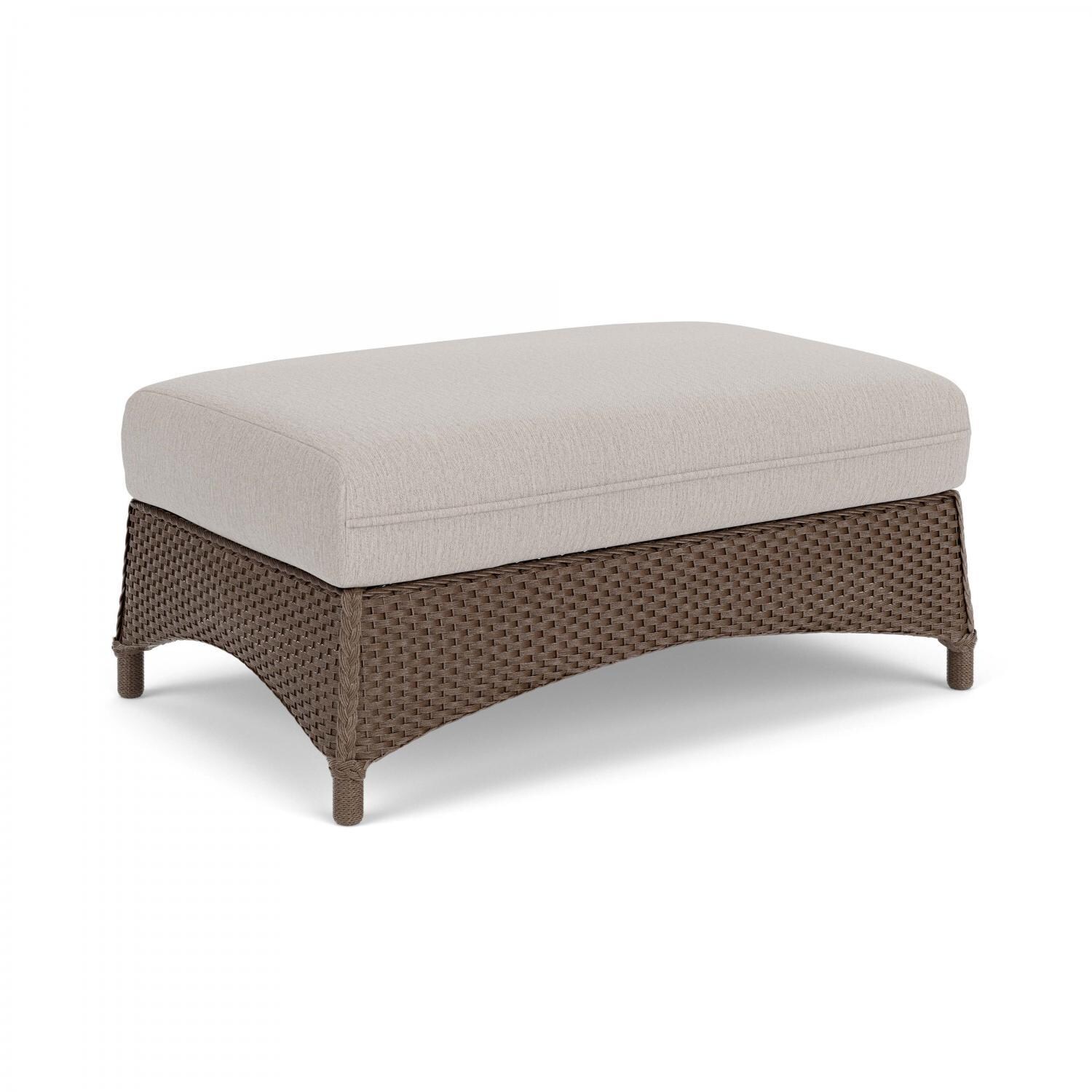 Lloyd Flanders Mandalay Large Ottoman in Bark Finish with Remy Cloud Fabric - Angled thumbnail