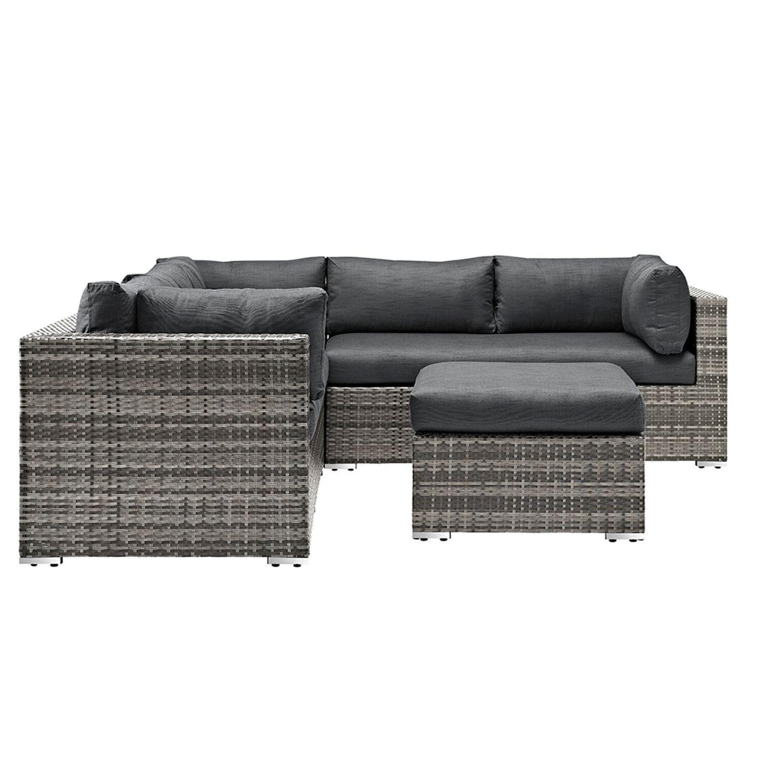 Ultimate Patio Cashmere View 4 Piece Wicker Patio Sectional Set W/ Gray Cushions - Side View thumbnail