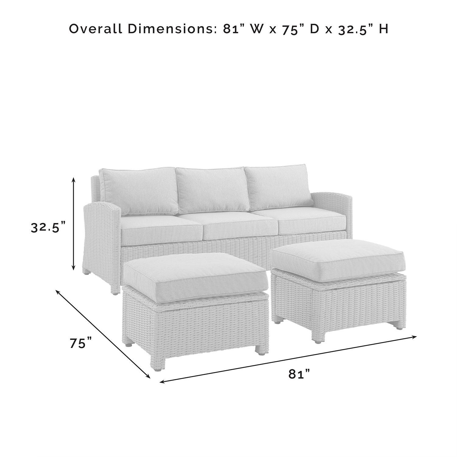 Ultimate Patio UP-92419WB-GY 3Pc Wicker Outdoor Sofa Patio Furniture Set in Gray - Overall Dimensions - Diagram thumbnail