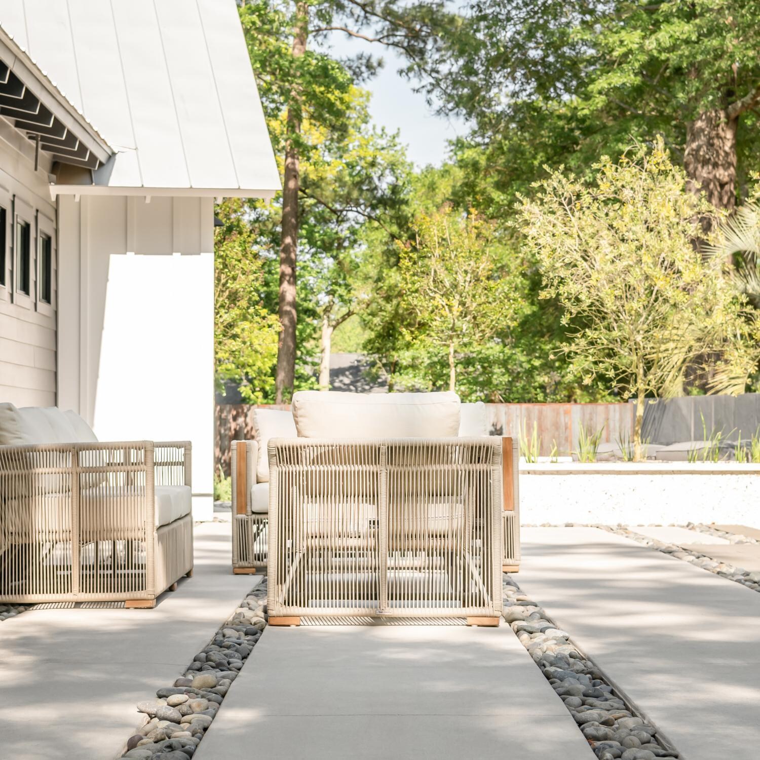 Teak + Table Breeze Olefin Rope & Teak Patio Club Chair in Dune/Sand - Chair Back - Lifestyle thumbnail