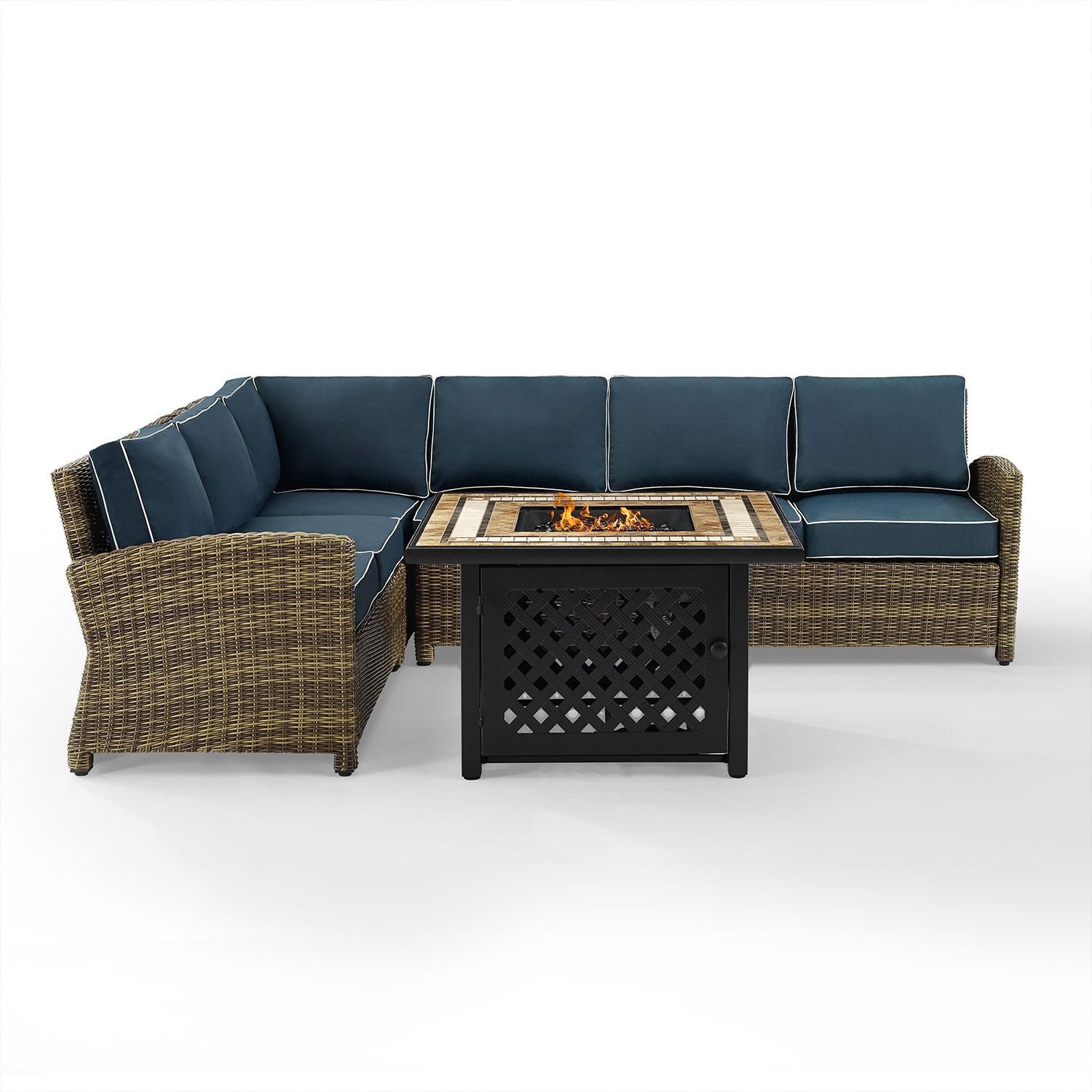 Ultimate Patio Branchwood Wicker Outdoor Sectional Set With Fire Table - Thumbnail 3