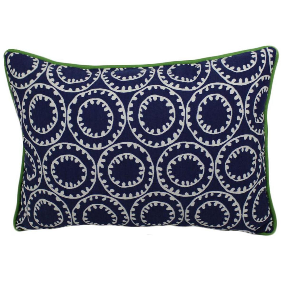 Navy Blue Circle Pattern Outdoor Lumbar Pillow W Piping By Lava Pillows 13 1 2 X 18 1 2 Bbqguys