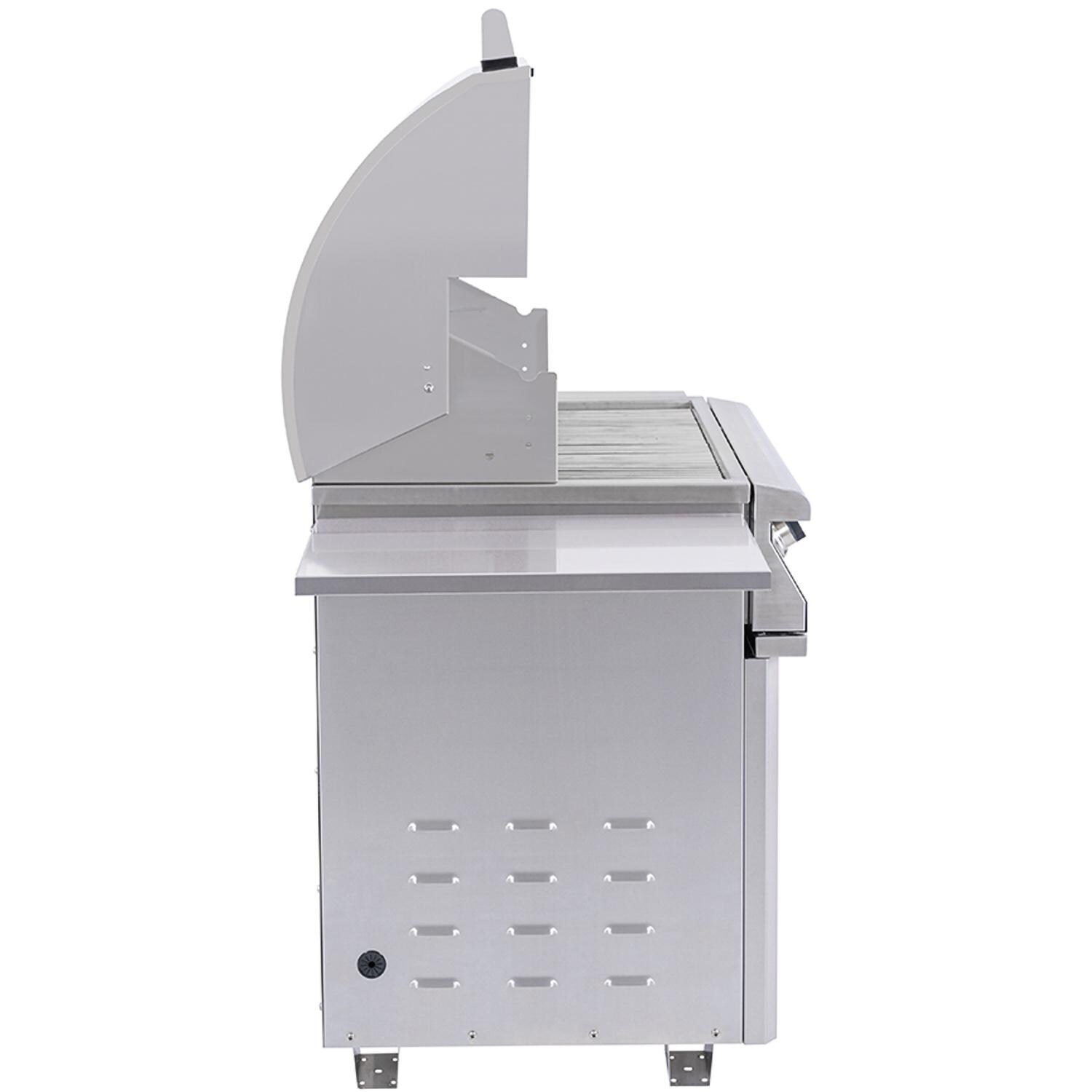PGS E27T Commercial T-Series 30 Inch Electric Grill On Pedestal w/ Timer - Lid Open Left Side - White Background thumbnail